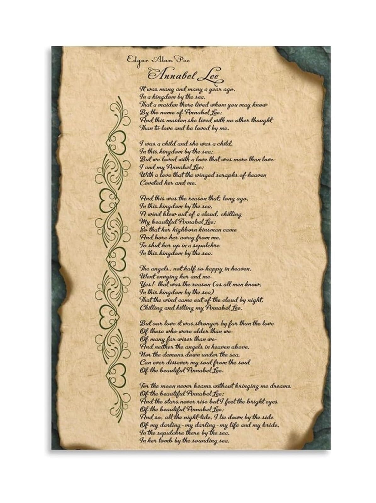 MDBJTCYZN The Annabel Lee Poem Print, Edgar Allan Poe‘s Most Beautiful Verse, Literary Art Gift for Readers and Writers(Framed,12X18inch(30X45cm))