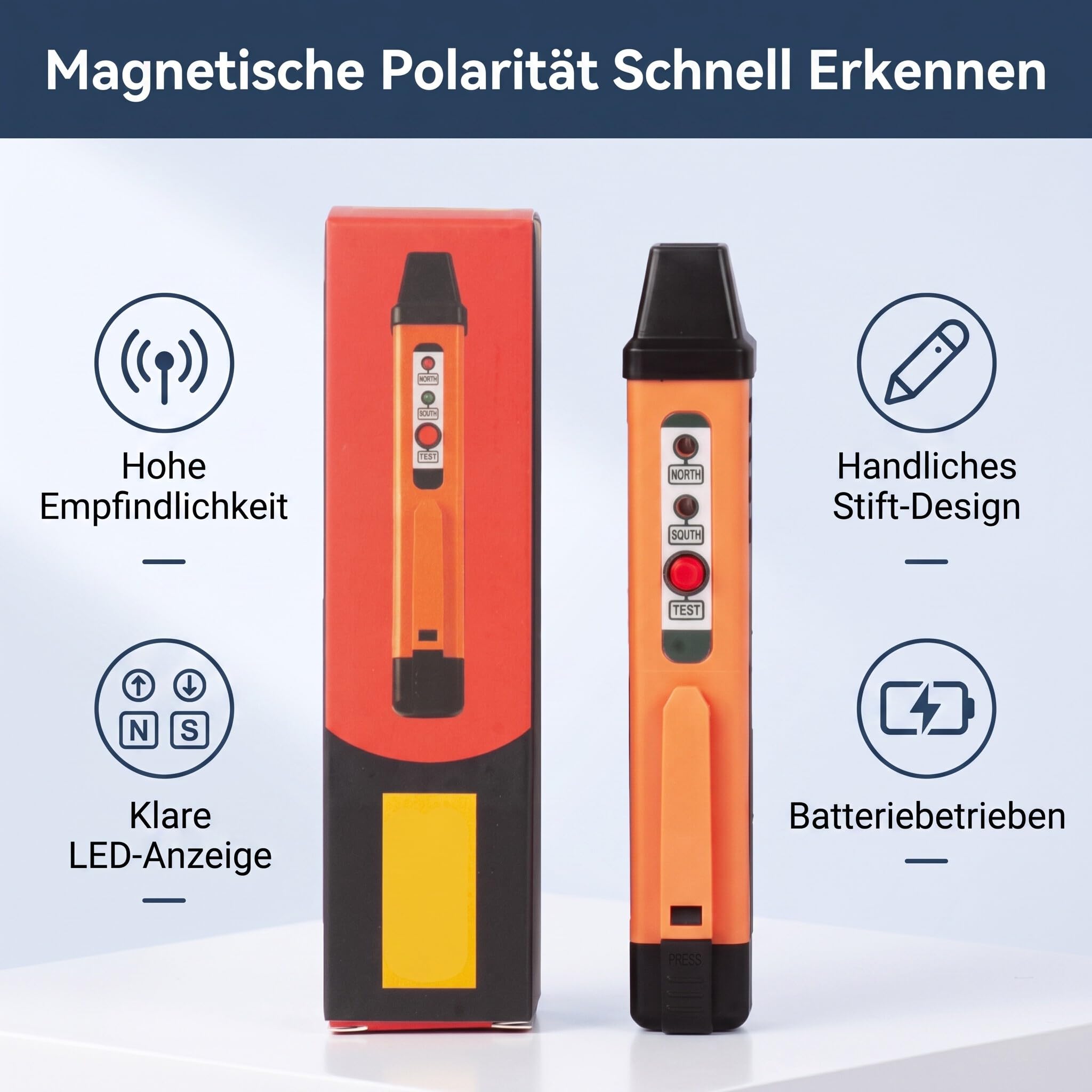Détecteur de Polarité Magnétique LED 862M Stylo Testeur Pôle Nord Sud | Instrument portable avec affichage lumineux, pour contrôle de magnétique en atelier, alliage robuste, outil de dia