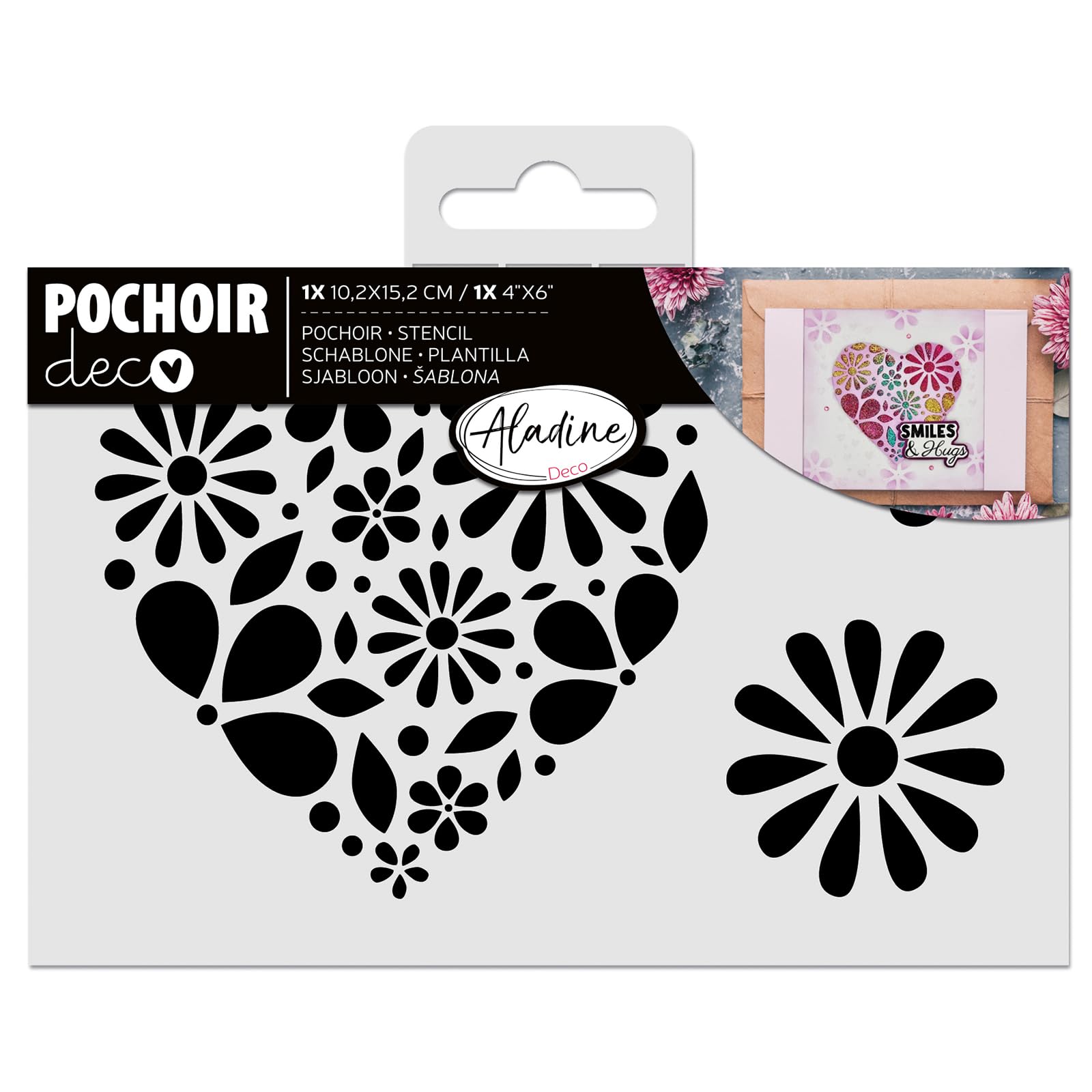 Aladine - Flower Heart Stencil 15 x 10 cm - Stencil for Decorating All Surfaces - Stencil Felt, Painting, Airbrush Drawing - 81271