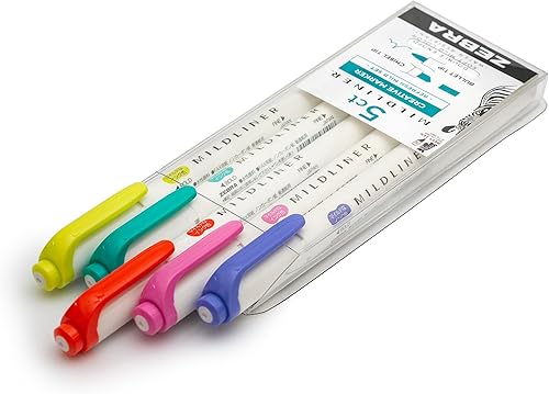 Miniatura 4 de Zebra Pen Mildliner 79405 - Bolígrafo de doble punta, colores surtidos de tinta refrescante, paquete de 5, multicolor
