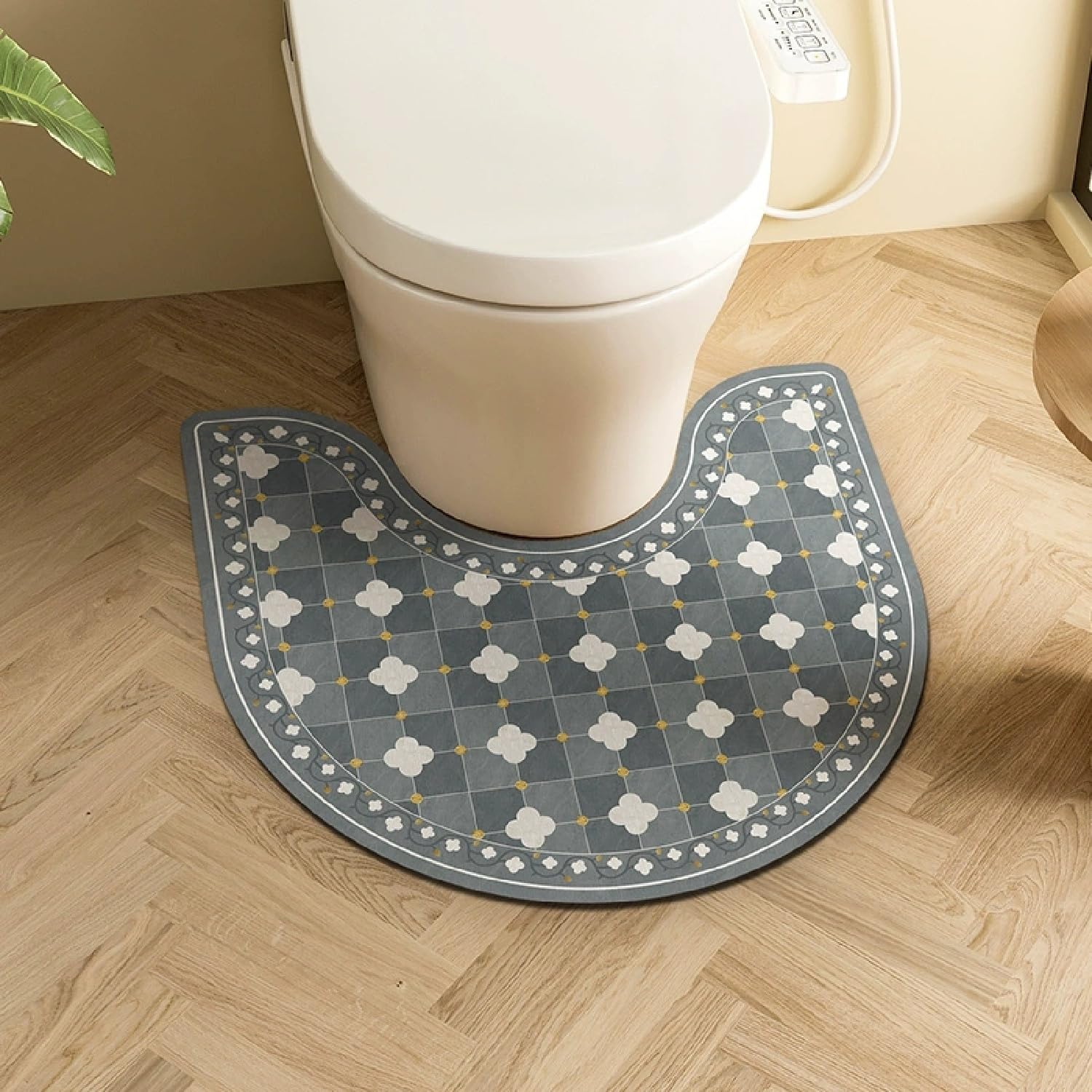 Pedestal Mat U Shape for Toilet, Retro Ethnic Style Bohemian Flower Pattern Absorbent Quick Dry Non Slip Toilet Floor Mat Diatomite Bath WC Rug Washable Easy To Clean for Bedroom (COLOR 12,55x60cm)