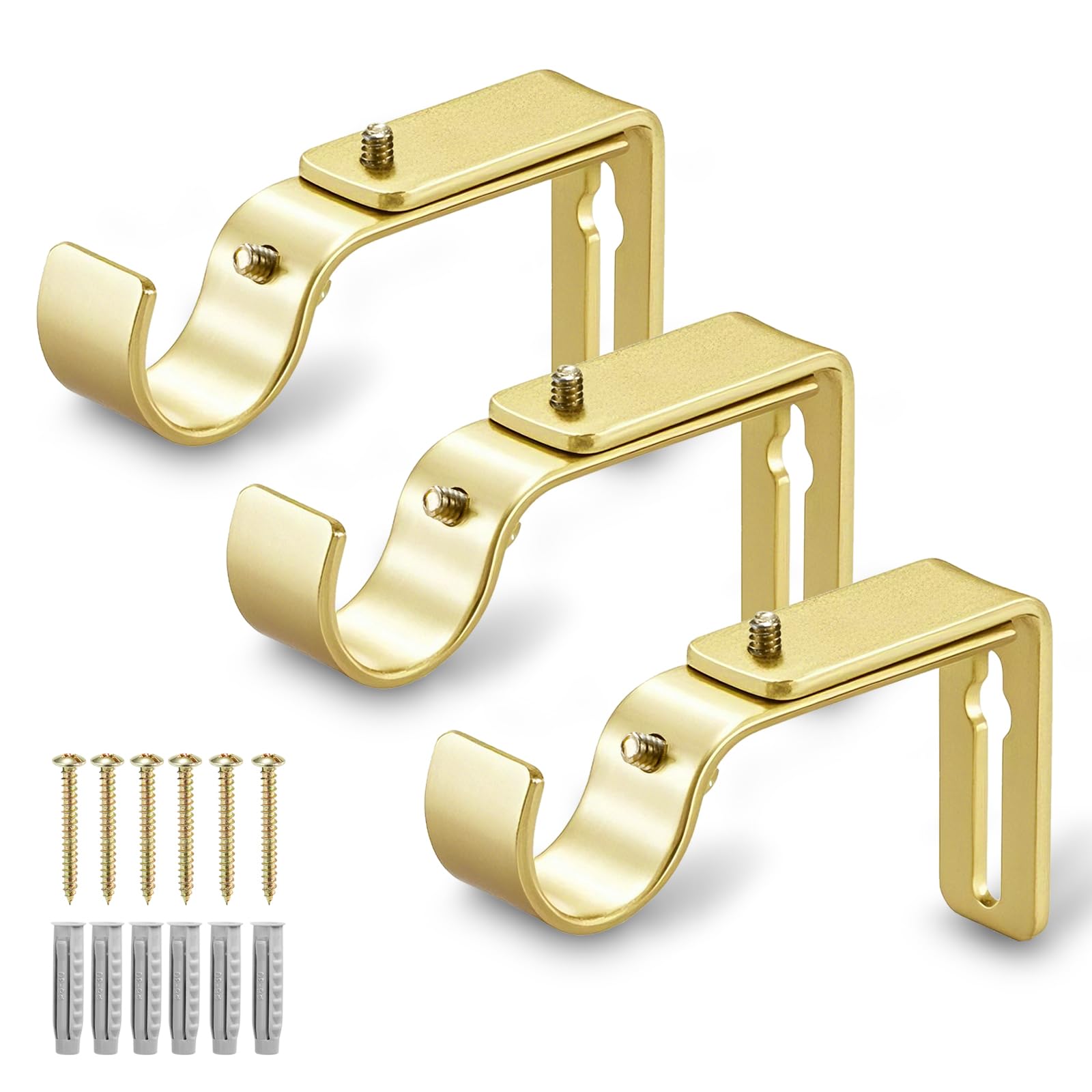 LLPJS Adjustable Curtain Rod Brackets for 1 Inch Rods, Warm Gold, 3-Pack