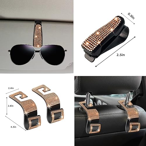 Miniatura 78 de NBTEPEM - Juego de 27 accesorios brillantes de automóvil para mujer, funda de volante de ajuste universal de 15'', marco para placa, soporte