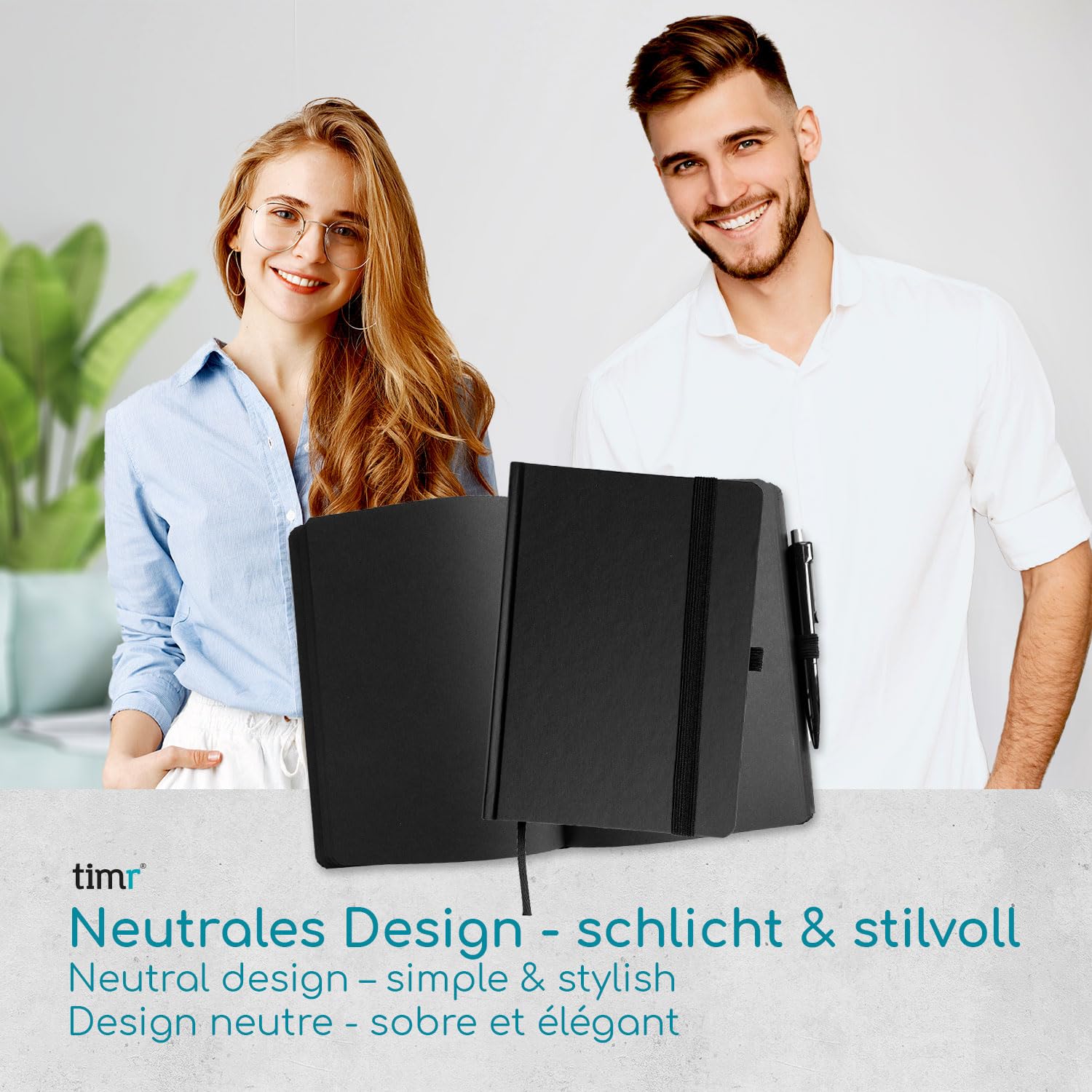 Timr Notizbuch A5 mit schwarzen Seiten 90 g/qm - 192 Seiten inkl. Kugelschreiber - hochwertig schreiben zeichnen I tr508