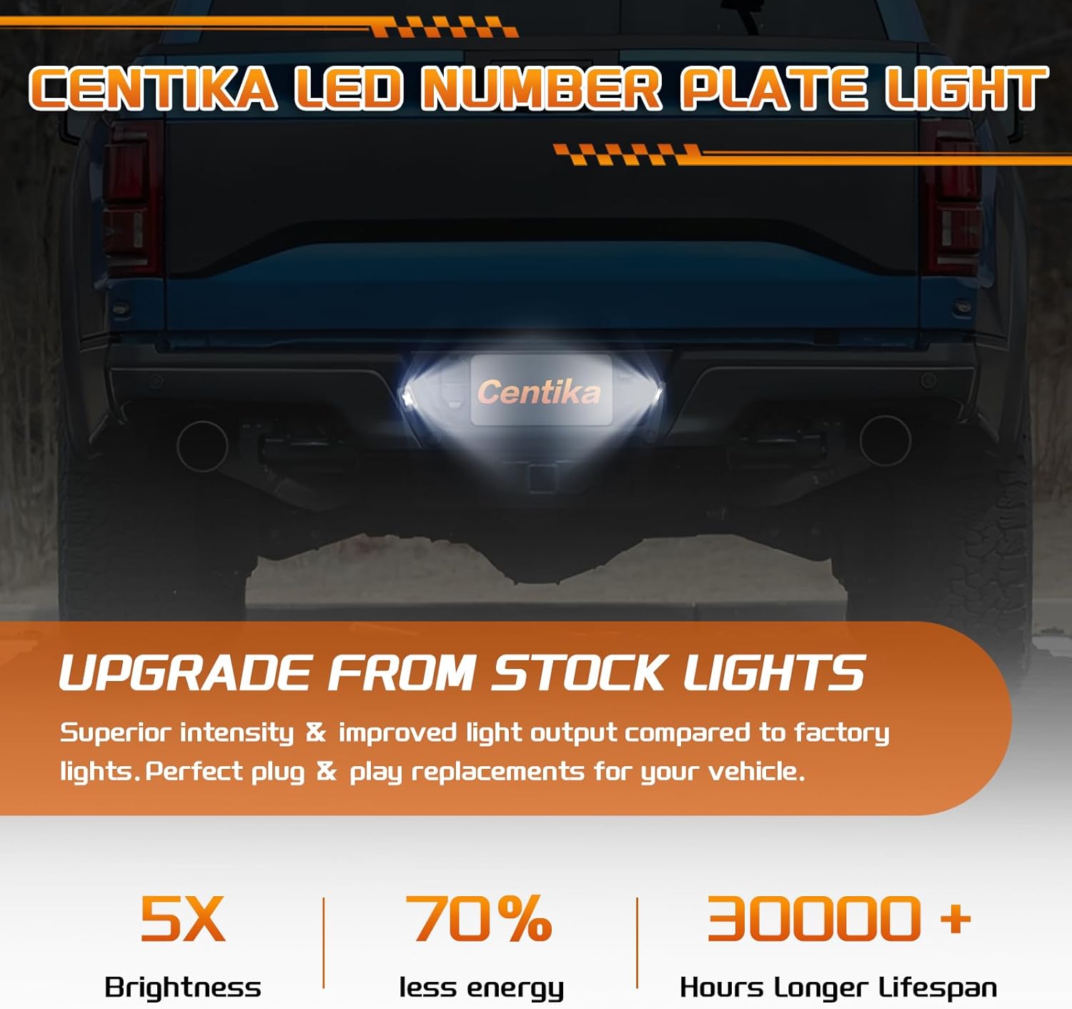 LED License Plate Lights Tag Light Lamp Assembly for Ford F150 & F150 Raptor 2015 up~, 6000K Full White & Smoked Lens, Pack of 2, OEM # FL3Z13550A (Xstyle Patent Pending)