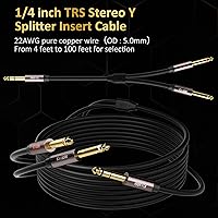 Vista 6 de Cable de audio estéreo TRS de 1/4 de pulgada a doble 1/4 de pulgada con inserción en Y de 4 pies (paquete de 2), macho de 0.250 in a 2 cables macho