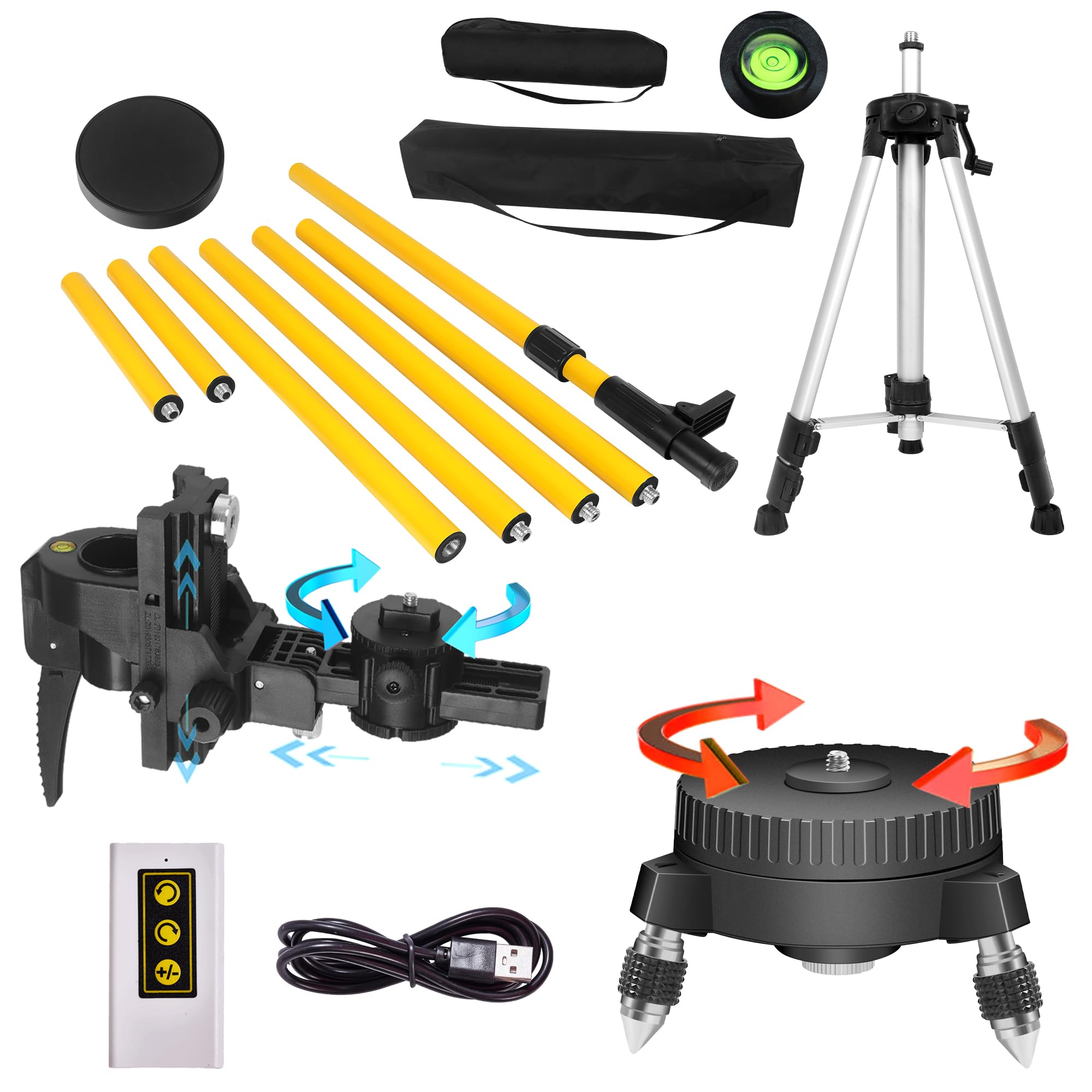 Laser level pole telescoping with electric rotating base 13.8 feet/4.2M laser level tripod Equipped with 1/4 inch 5/8-inch screw threads ,with a 47 inch tripod