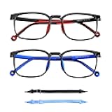 2 Pack Kids Blue Light Blocking Glasses, Computer Glasses with Rope, Anti Blurry and Eyestrain, Cut UV400 Anti Glare for Children Age 3-12 (Black Red, Black Blue)