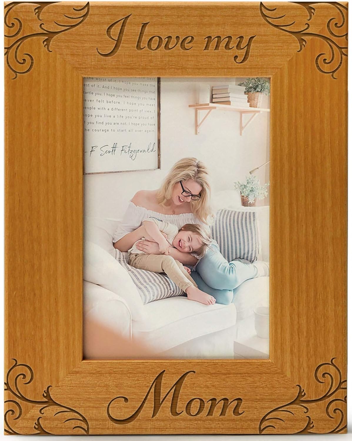 CEDAR CRATE MARKET I Love My Mom, Engraved Natural Wood Photo Frame Fits 5x7 Vertical Portrait, Frame for Mom, Mother’s Day, Birthday, Mom Gifts, Valentines Day, Christmas