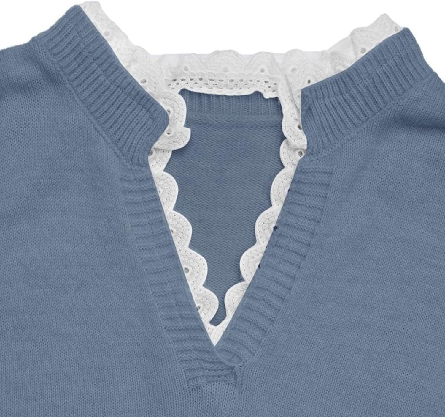 Women’s Heart Print Knit Sweater – V Neck Pullover with Lace Trim, Soft Cute Pink Long Sleeve Jumper Top - Image 5