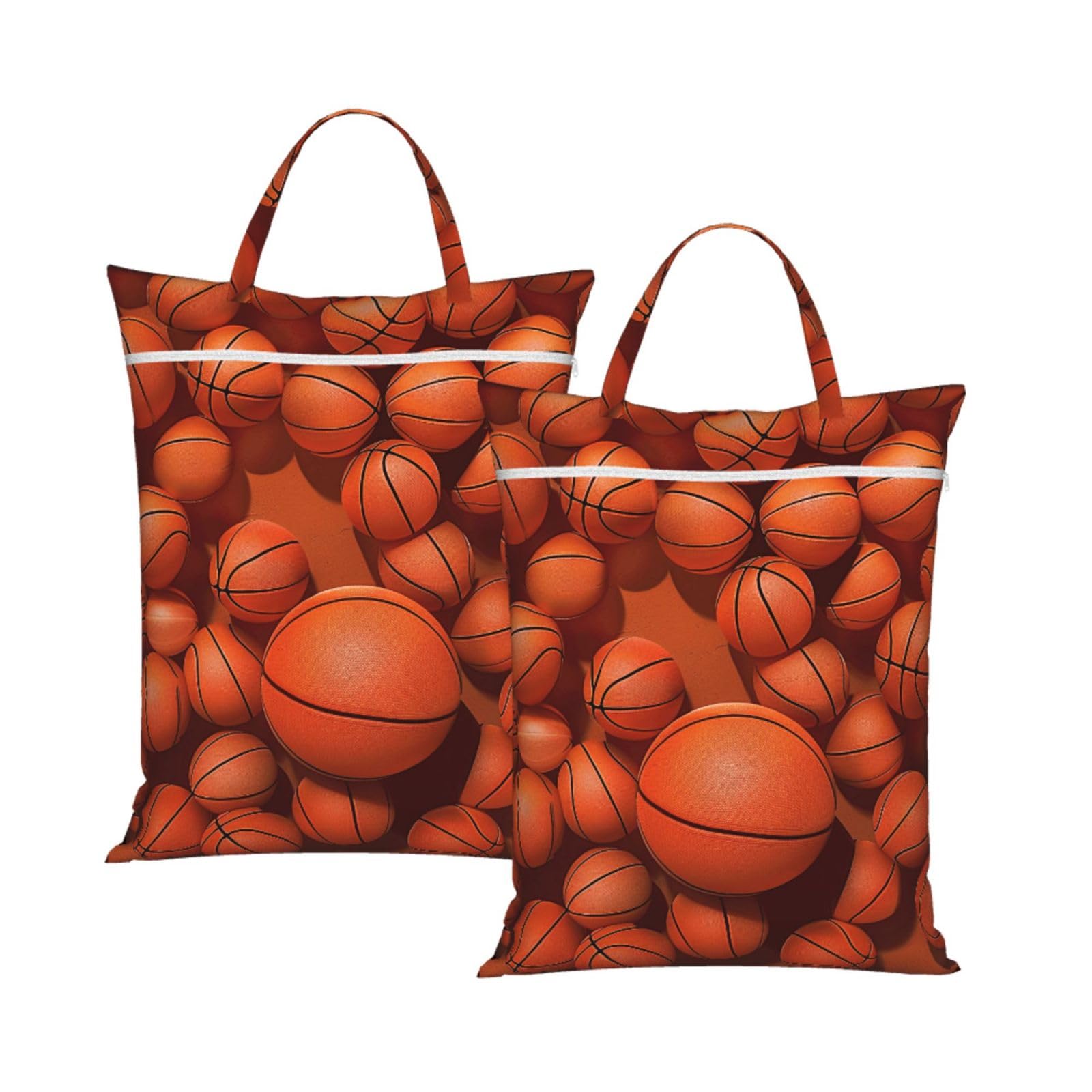 Large Travel Laundry Bags,Basketball Orange Print with Handle Foldable Laundry Bag for Holidays Gym Swimming and Family Trips, 2Pcs