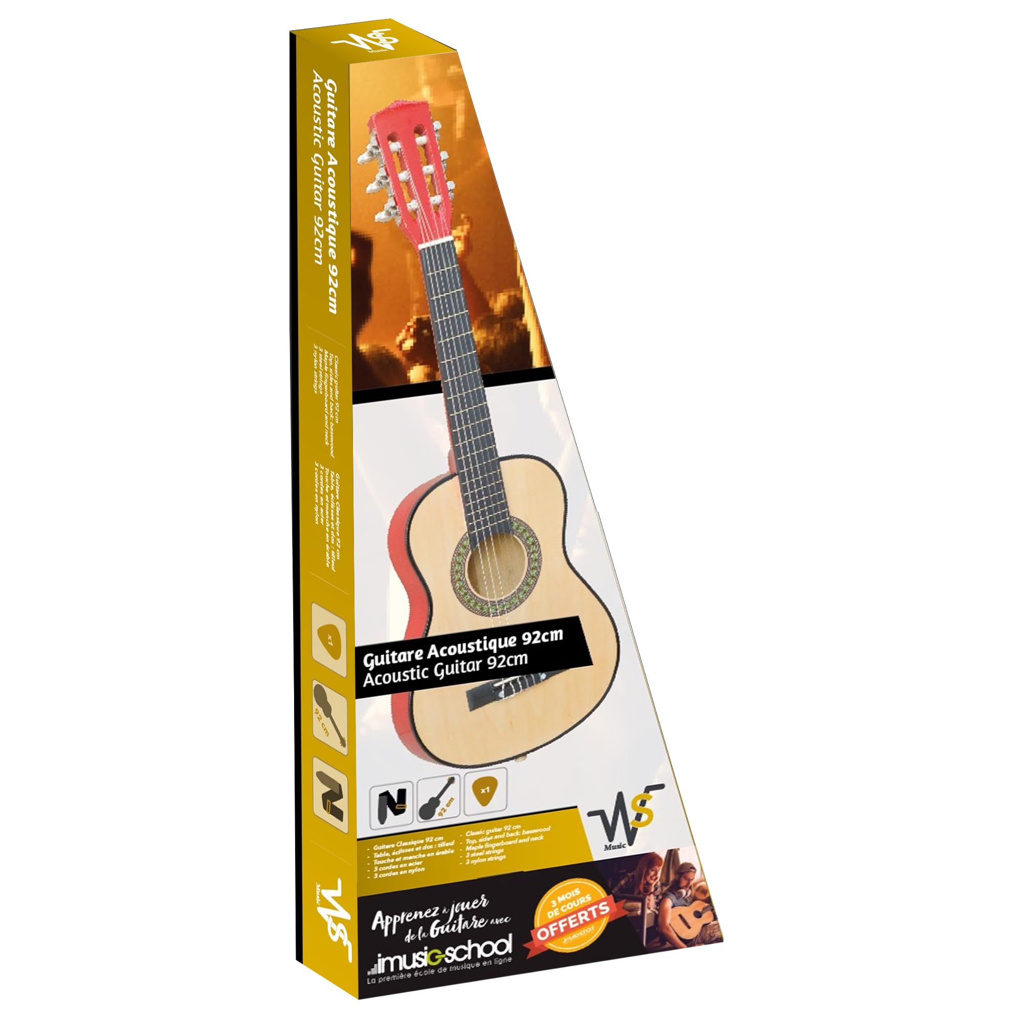 WS - Chitarra Classica - Strumento Musicale - 620612 - Legno Naturale - 92 cm - Plettro - Tracolla - Adesivi - Corde in Acciaio - Corde in Nylon - Principiante - Intermedio - Scoperta Musicale