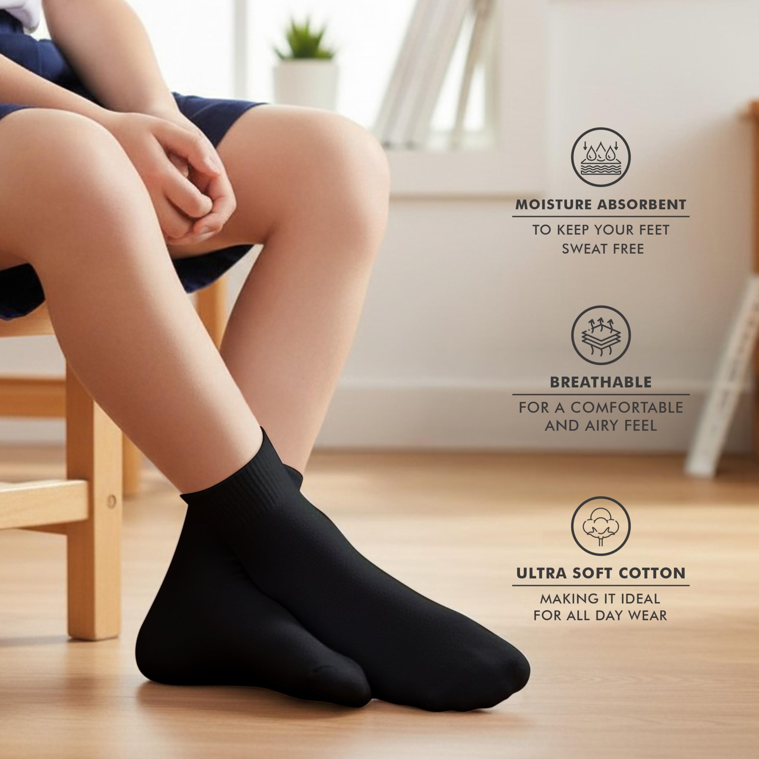Supersox Ankle Length School Uniform Socks for Kids | Breathable Cotton | Anti-Odour & Moisture Absorbent | Durable Welt for All-Day Comfort | Black | 9 to 10 Years | Pack of 5 2