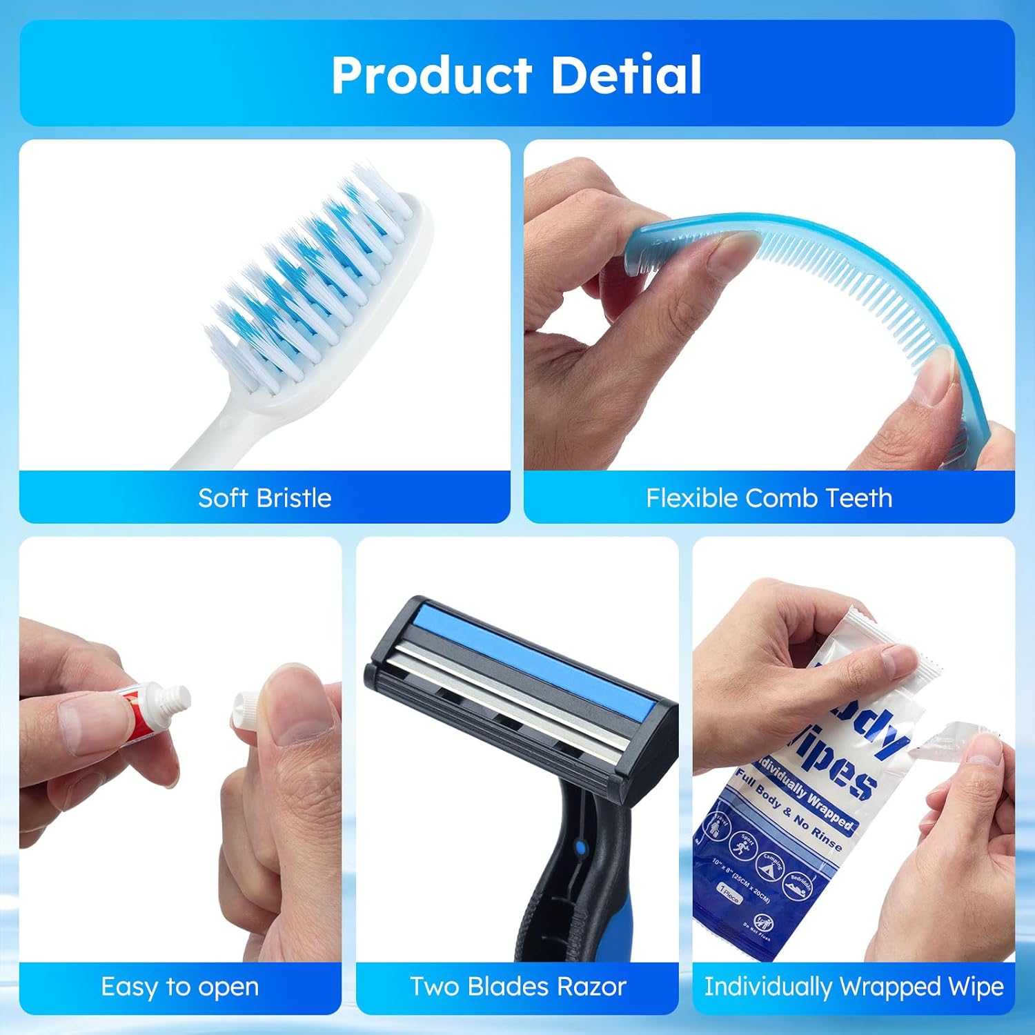 Travel Hygiene Kit Personal Toiletries Bulk, Disposable Homeless Care Package Supplies, Men Toiletry Set Cleaning Essentials Individually Wrapped for Camping, Travel, Relief, Charity (11-in-1, 5) - Image 4