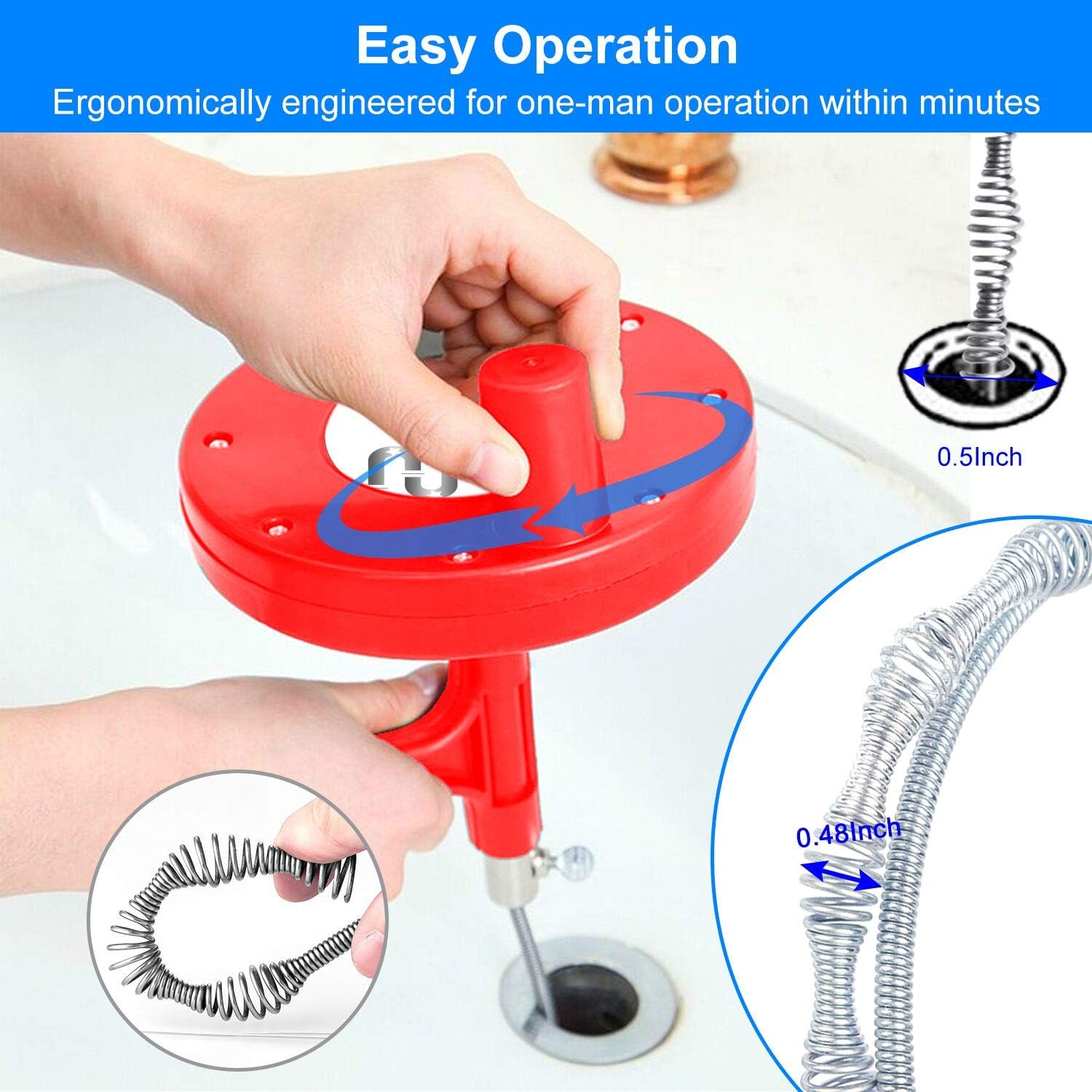 One-Day Sale: Up to 50% Off Plumbing Snake Drain Auger, 25 Ft Flexible Sink Snake, Pipe Snake, Drain Clog Remover for Bathroom Kitchen Sink, Shower Drain, Sewer Tool, Comes with Gloves and 1 Pack Plastic Hair Snake