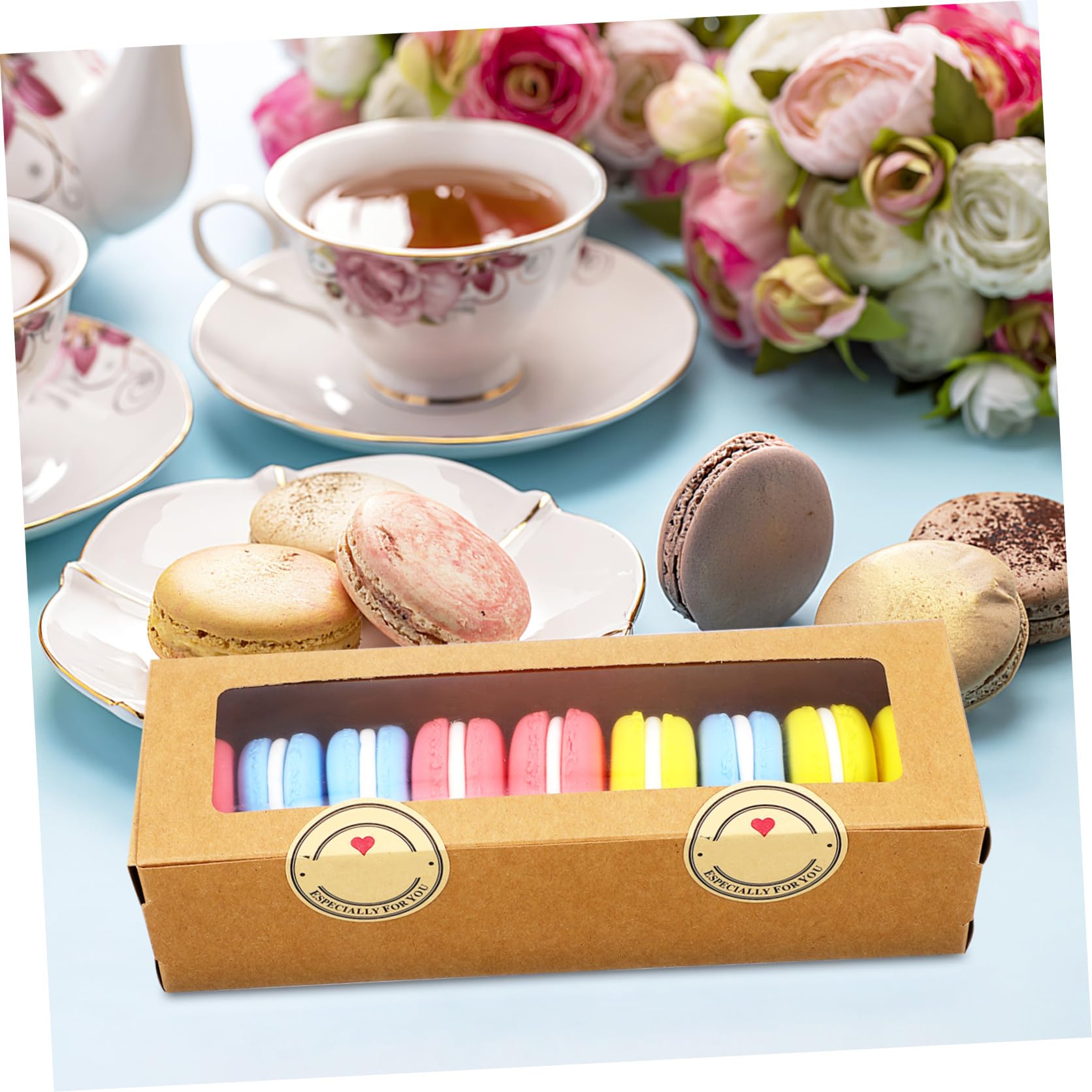 SOIMISS Boîtes à Macarons Kraft Marron avec Fenêtre Transparente, Légères et Faciles à Transporter, Pâtisserie DIY Boutiques, Lot de 50 Pièces avec Autocollants
