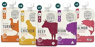 Serenity Kids Paquete variado de bolsas de puré de carne de origen ético para bebés de 6 meses, 18 unidades (bolsas de 3.5 onzas), sin azúcar añadida ni frutas azucaradas, ingredientes naturales