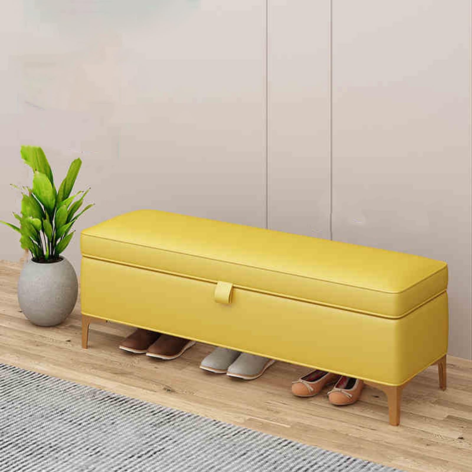 Meuble d'appoint jaune pour salon et chambre avec coffre de rangement intégré