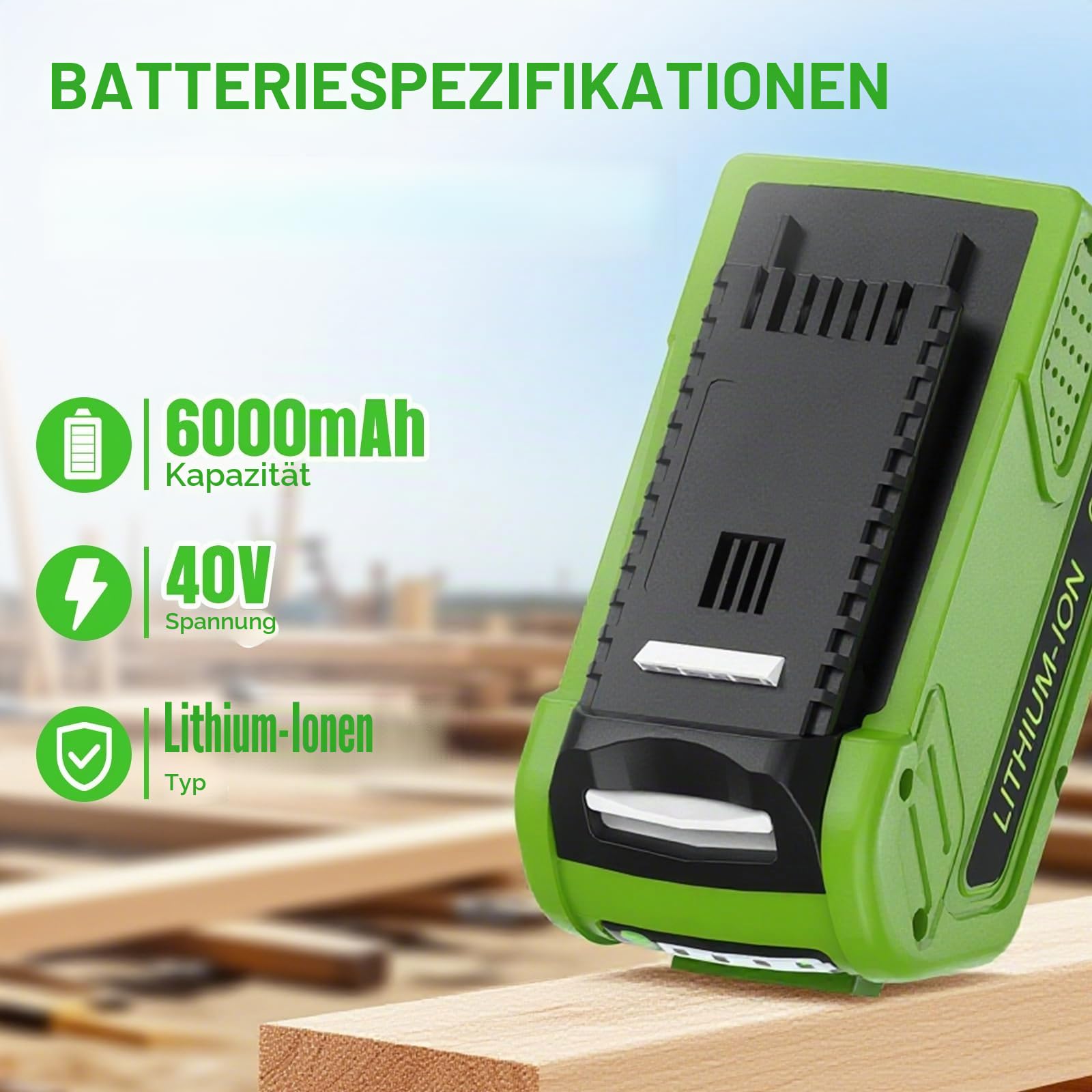40V 6Ah DREAMDASH Batterie Ersatzakku für Greenworks Akku G40B5 G40B4 G40B2