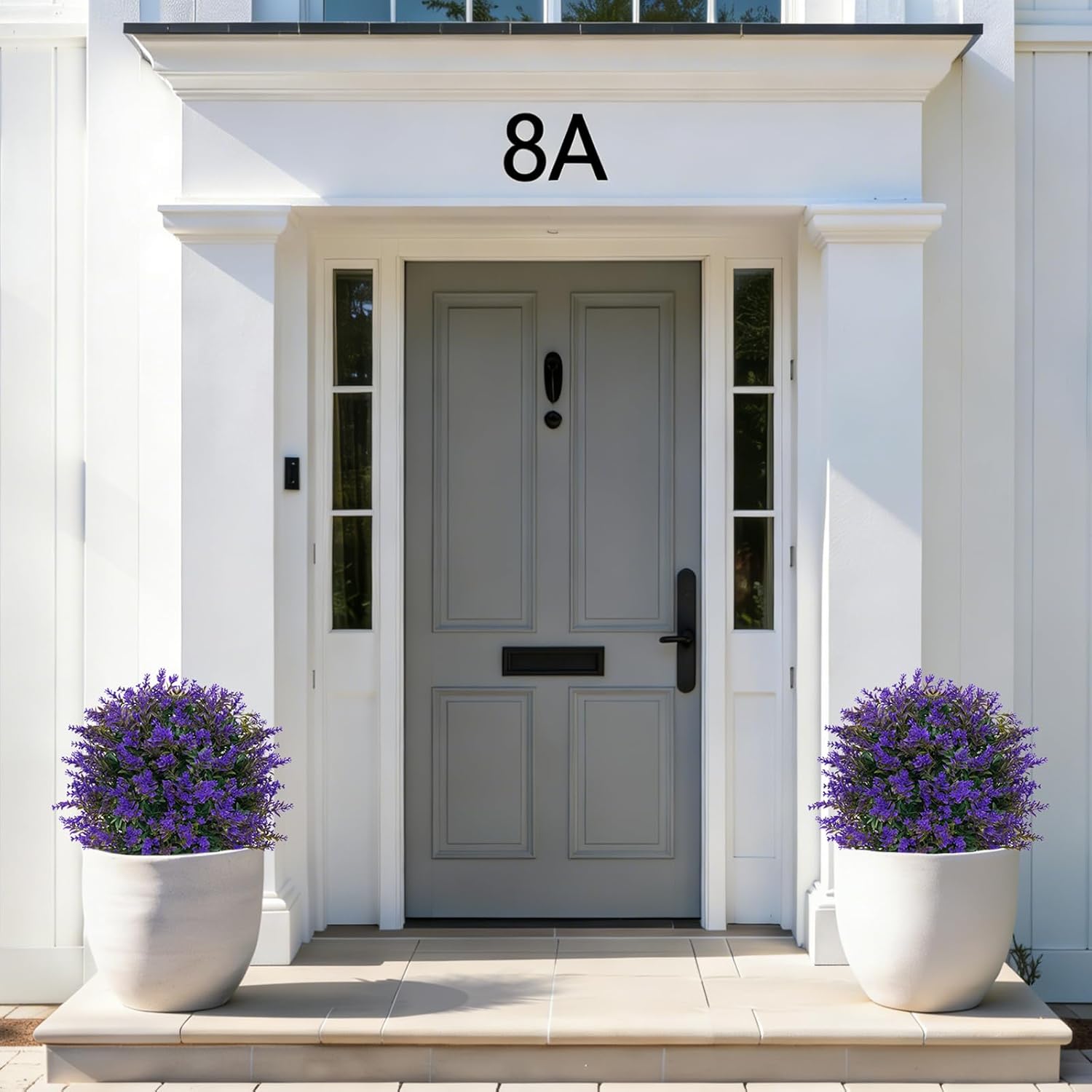 Artificial Lavender Topiary Ball for Outdoors, Set of 2 Boxwood Plant Tree with Spike, Fake Shrubs UV Resistant Faux Plants for Indoor Outdoor Decor - Image 2