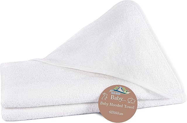 ZIMEL HOMES- White Baby Hooded Towel for Newborns Highly Durable Breathable Baby Hooded Bath Time Towel 100% Cotton - 60 cm x 60 cm