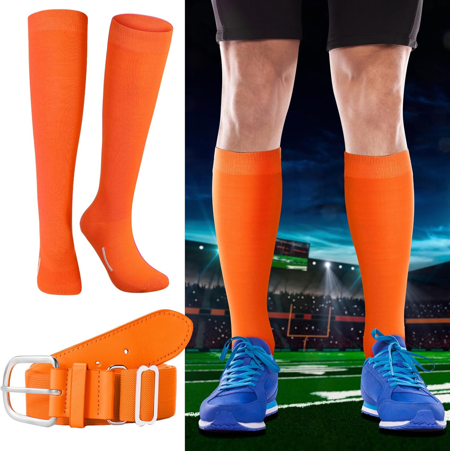 Haysandy Baseball or Softball Sock and Belt Combo Set 3 Football Baseball Socks with Softball Belt for Youth Boys Kids - Image 2