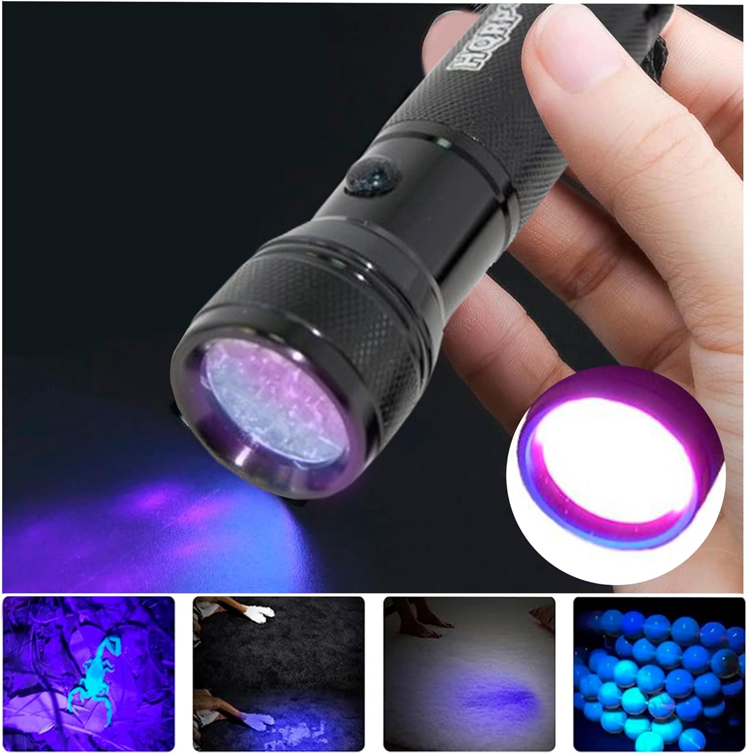 HQRP 365 nM Flashlight/Blacklight for Glass Inspection, Art Forgery/Repair Tests, Antique Inspection, Invisible Fluorescent Inks Detection