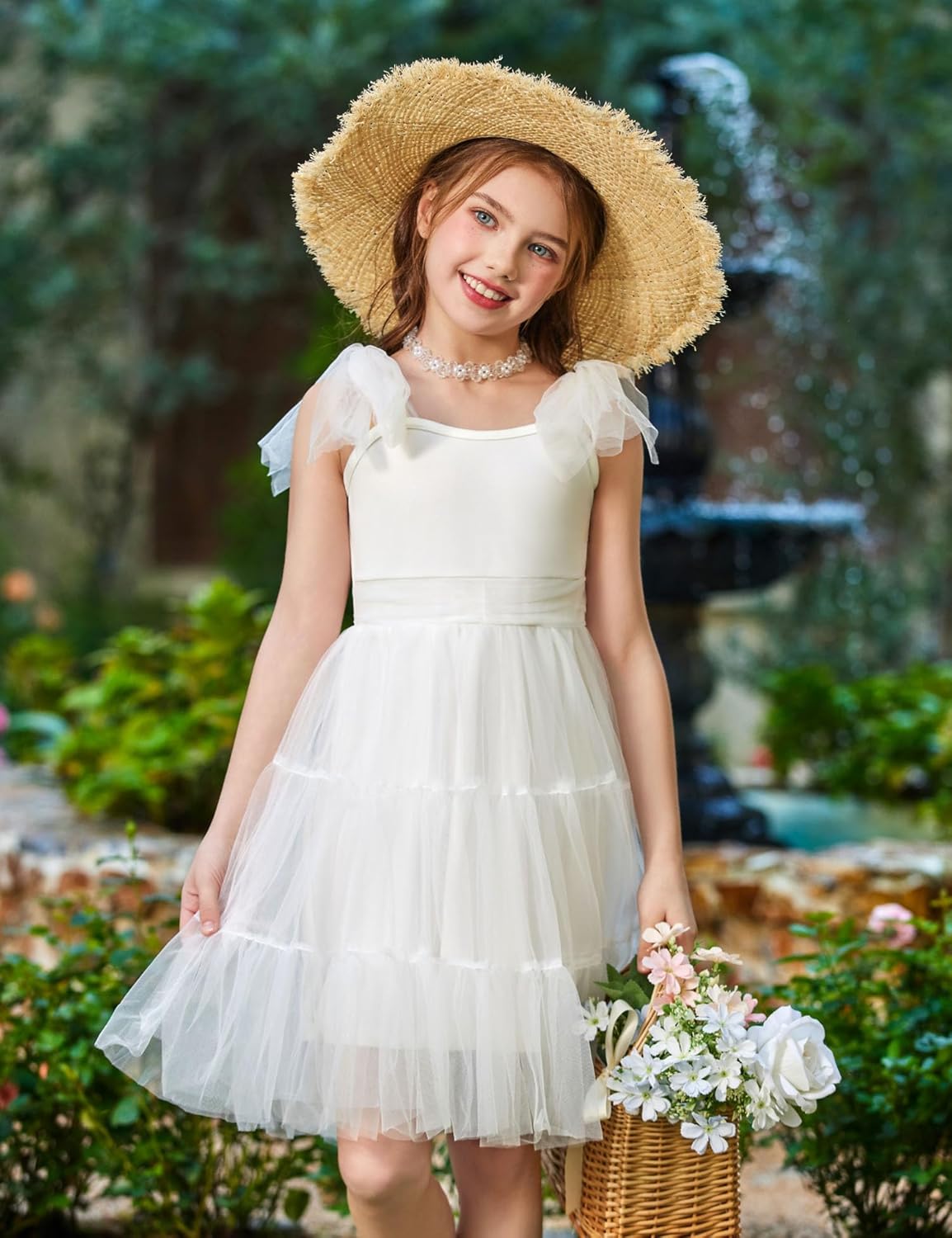 Arshiner Girls Dresses Summer Sleeveless Bow-Tie Straps Formal Fancy Party Birthday Tulle Dress - Image 2