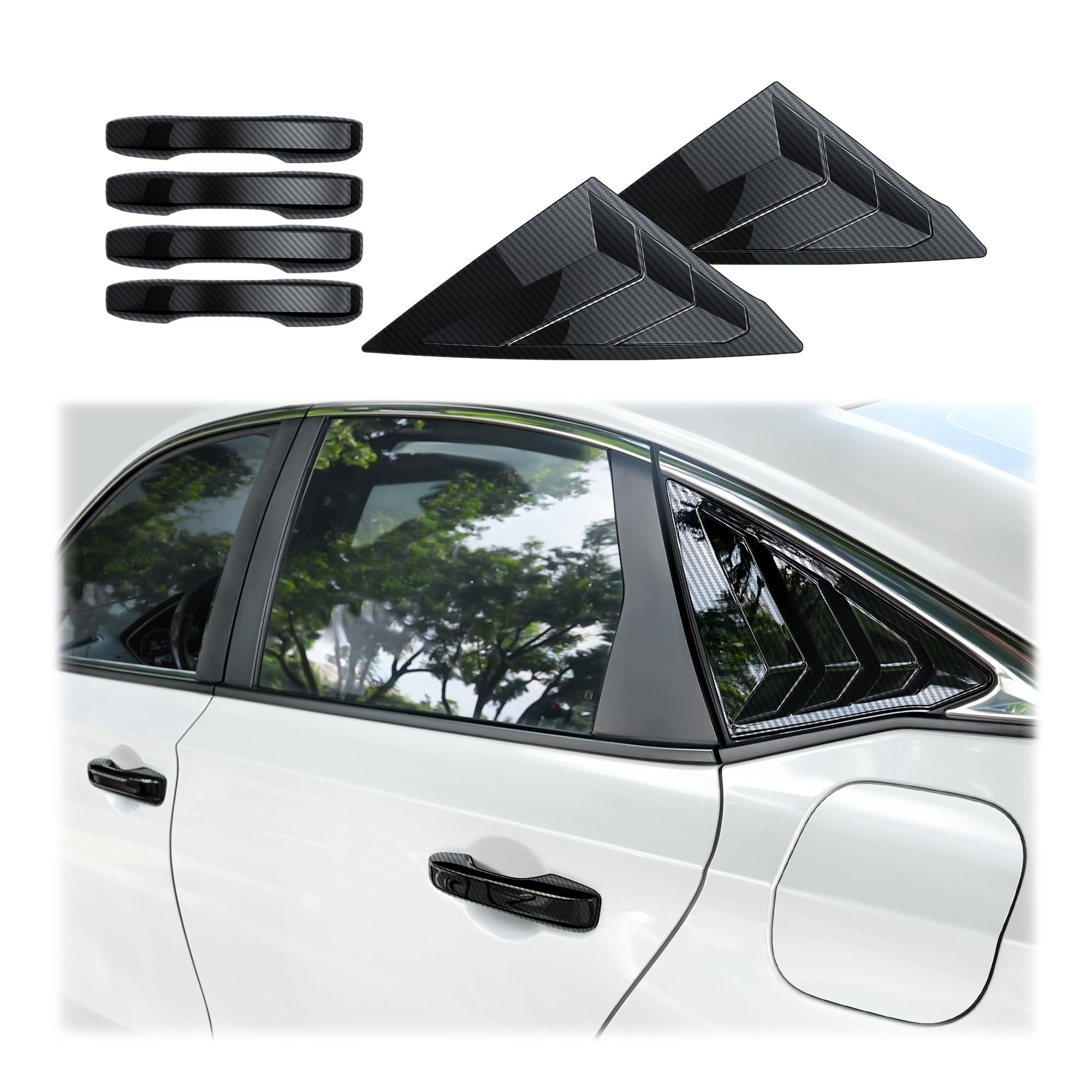 for 11th Gen Honda Civic Accessories （2022-2026）, 6pcs Exterior Trim Set - Door Handle Covers&amp;Triangle Window Covers (Carbon Fiber)