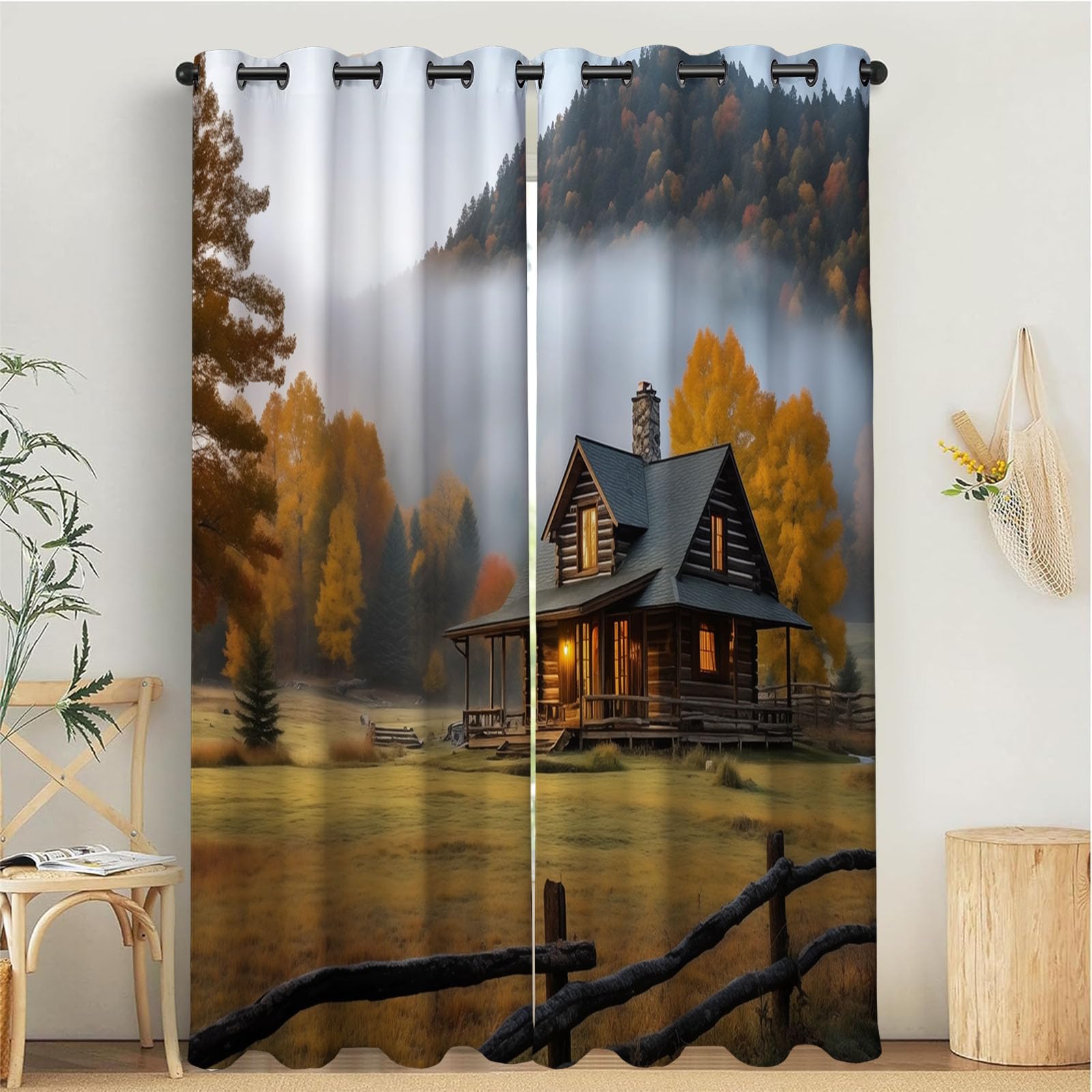 Rideau occultant 140x225 pour fenêtre de salon, double rideau opaque thermique à œillets