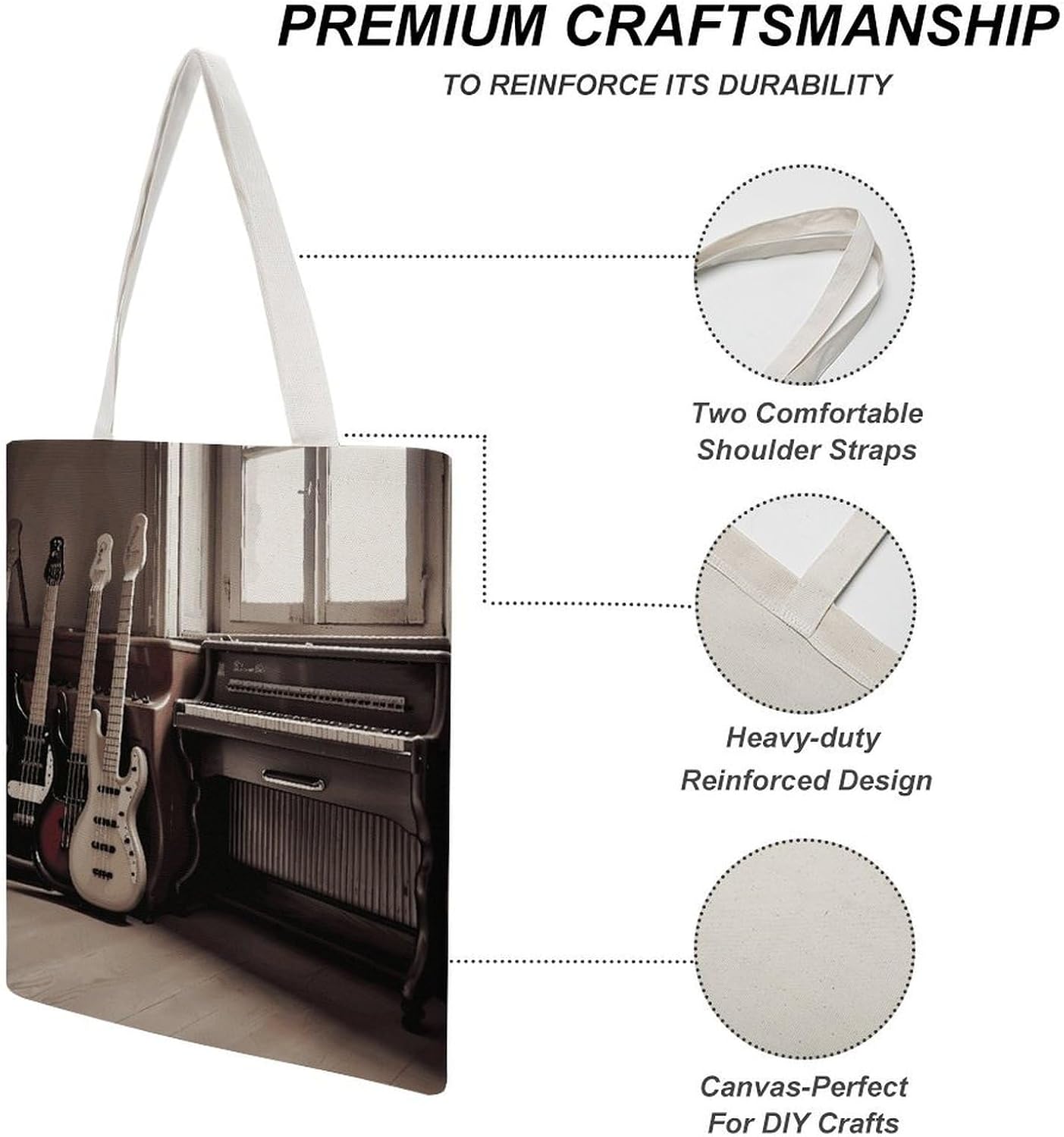 Guitar Bass Music Canvas Tote Bag,cCanvas Tote 16.1 X 15 In