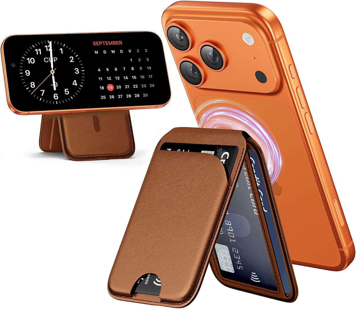QYQBOON Mag-Safe Wallet for iPhone - Lightweight Magnetic Phone Wallet Stand With Adjustable Leather Card Holder for iPhone 17/16/15/14/13/12 Series, Not for Mini (Brown)