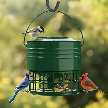 KOL Large Bird Feeder for Outdoors, 10LB Capacity Squirrel Proof Metal Feeder with 32 Feeding Ports & 3 Perches, Easy-Clean Hanging Birdfeeder for Cardinals, Bluebirds, Finches Jasper