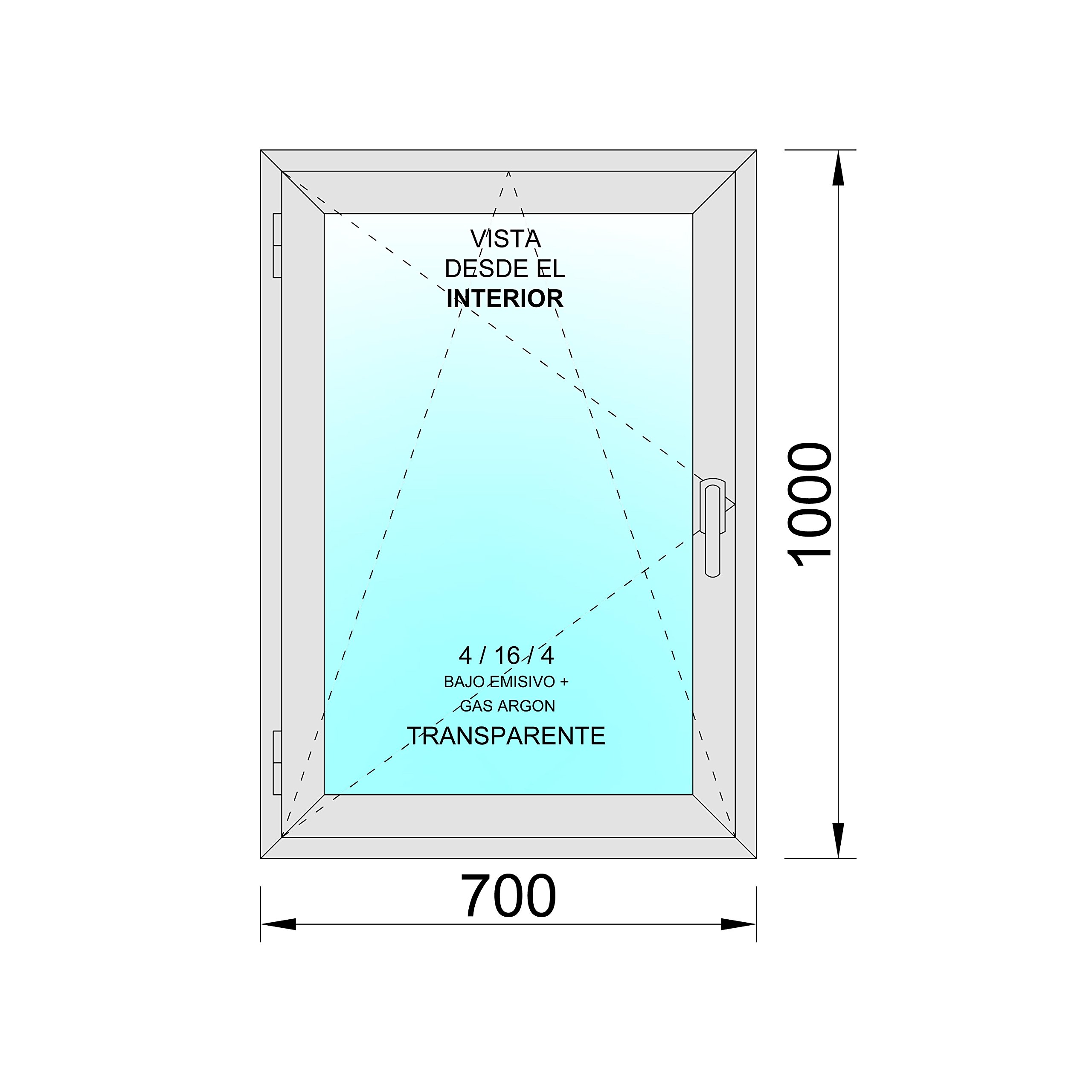 Ventanastock PVC 700x1000 Practicable Oscilobatiente Izquierda 1 hoja