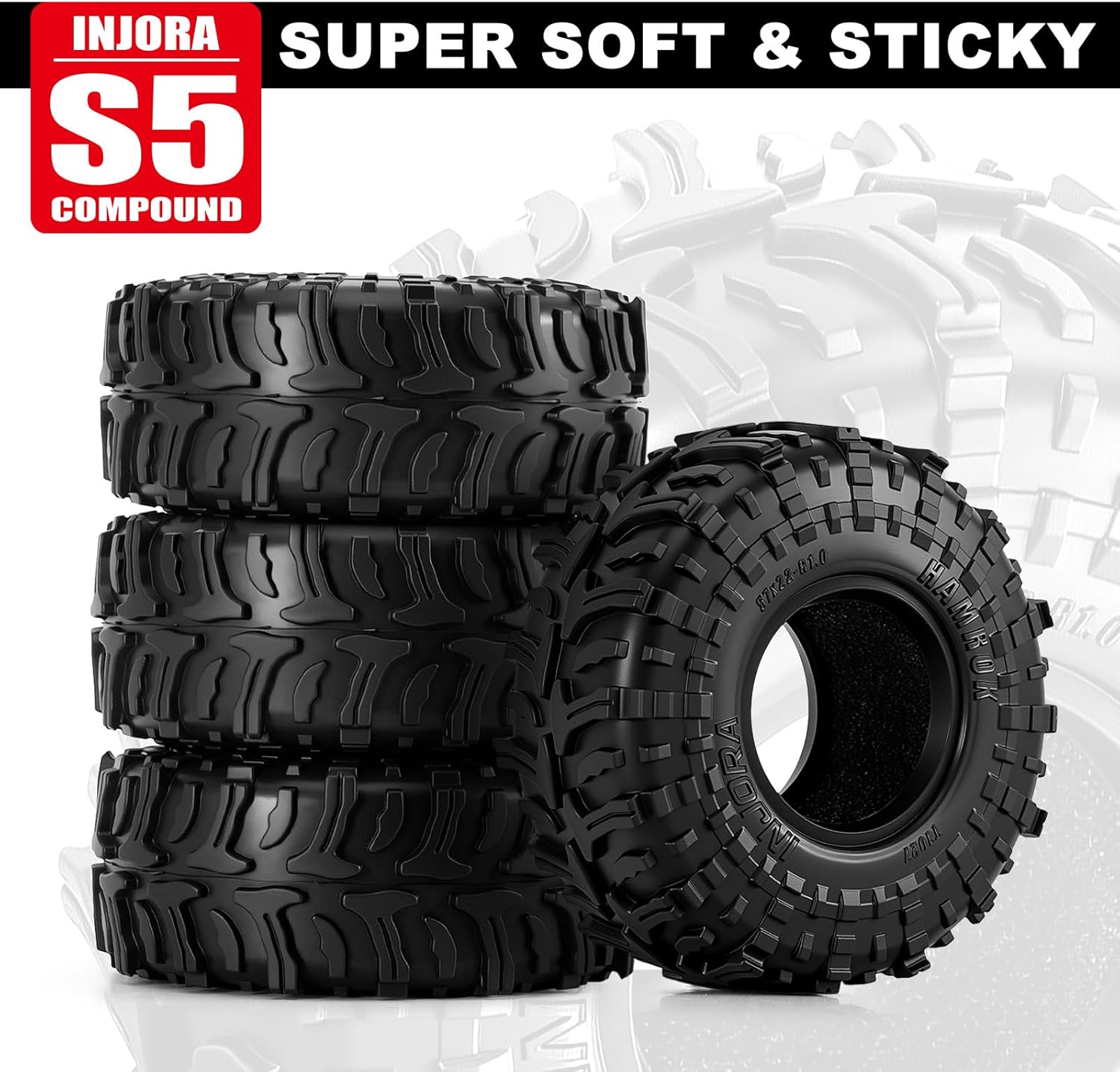 INJORA 1.0" HAMROK Tires 57 * 22mm for 1/18 1/24 TRX4M SCX24 RC Crawlers (T1027)