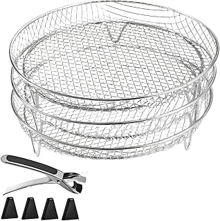 3-Layer Air Fryer Rack Set, 304 Stainless Steel Mesh | 304 Stainless Steel, Dishwasher Safe, Enhances Air Circulation, Fits Square Round Rectangular , Includes Clip And Feet