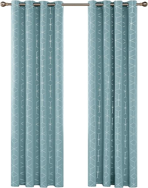 Deconovo Blackout Curtains, Eyelet Curtains, Diamond Foil Printed Energy Saving Curtains for Bedroom, 52 x 90 Inch(Width x Length), Sky Blue, One Pair - 3