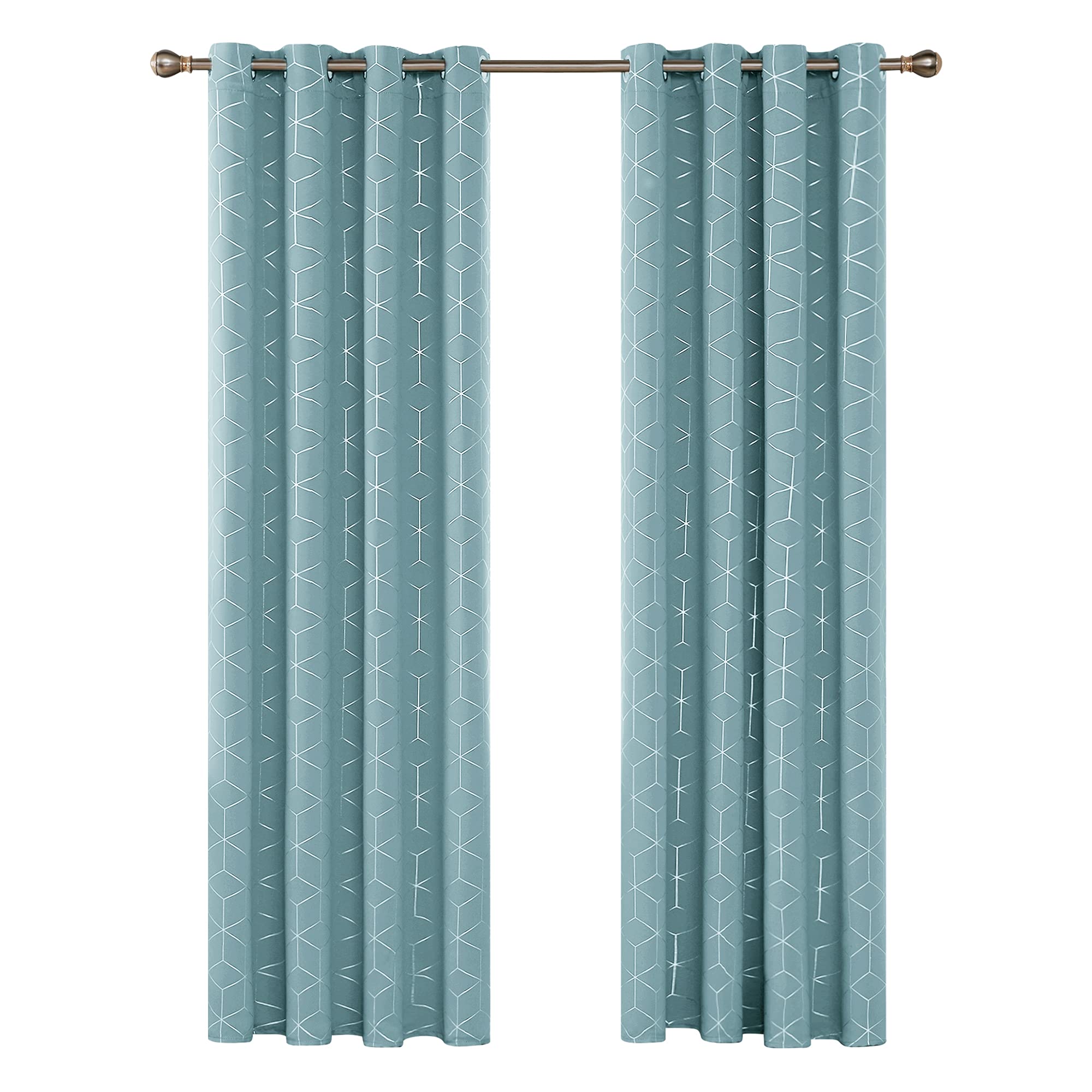 Deconovo Blackout Curtains, Eyelet Curtains, Diamond Foil Printed Energy Saving Curtains for Bedroom, 52 x 90 Inch(Width x Length), Sky Blue, One Pair - 3
