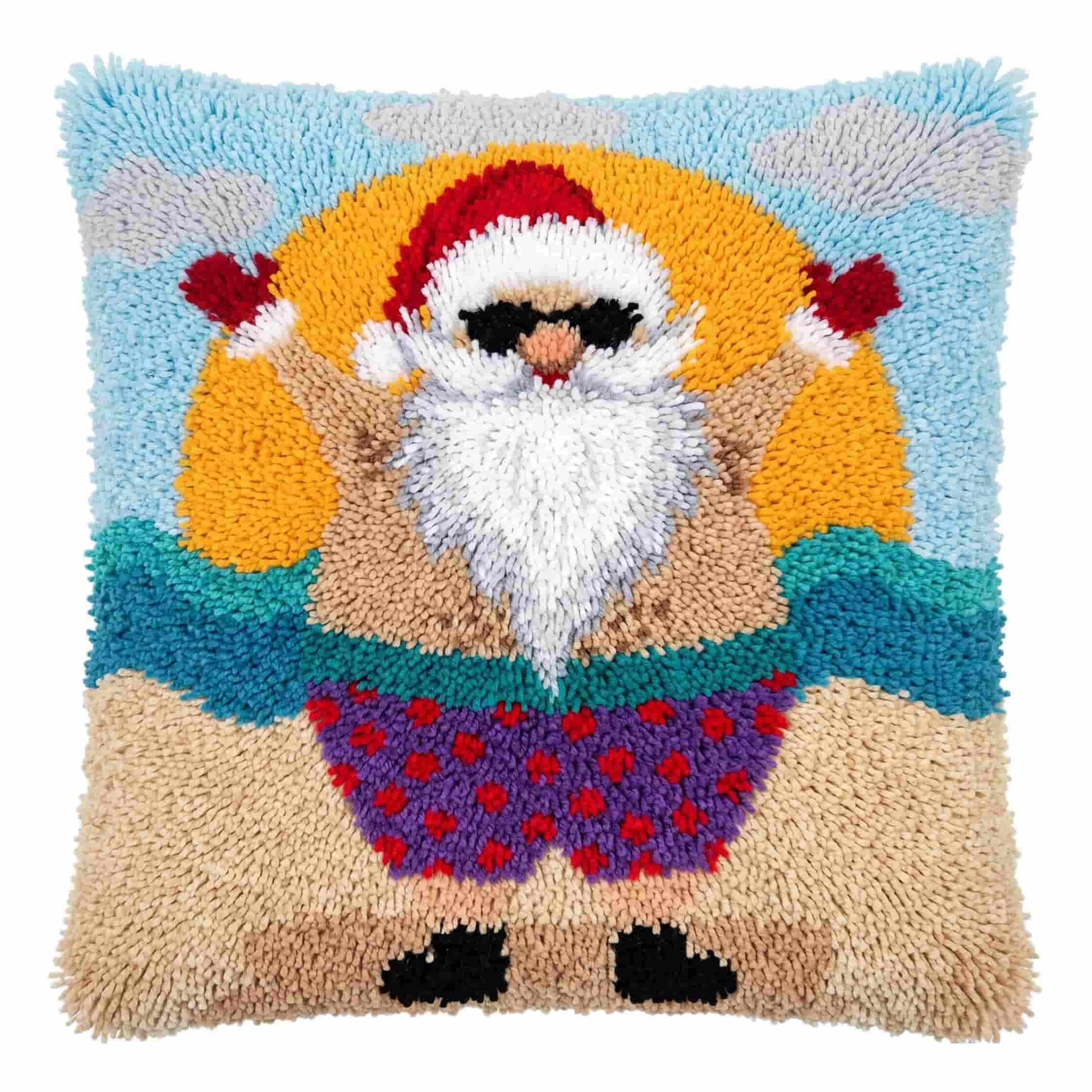 AxiangziK Latch Hook Cushion Kit,Santa DIY Embroidery Pillow Cover 43X43Cm