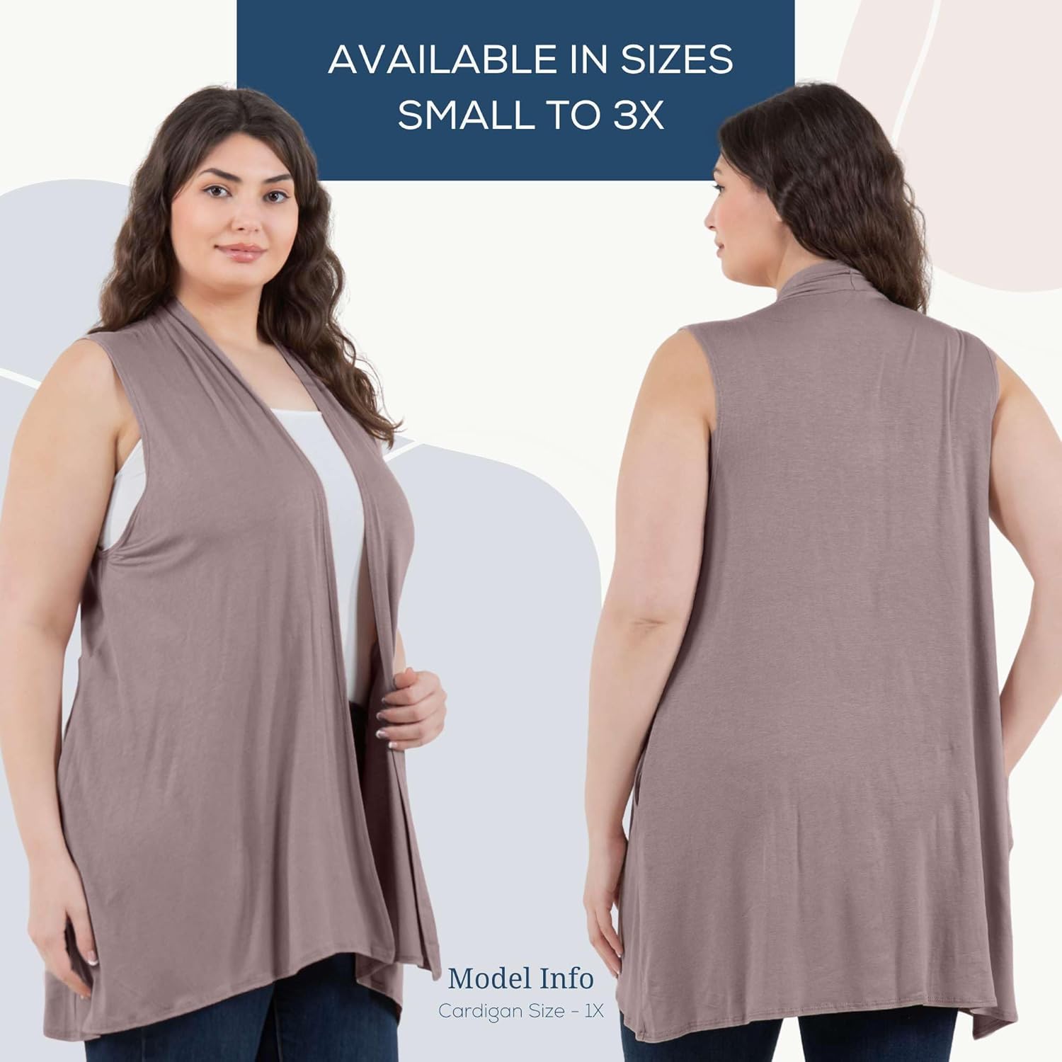 (3X) Azules Sleeveless Long Cardigan for Women with Pockets – Lightweight Open Front, Flowy Dressy Layer for Work or Casual Wear 3X Mocha