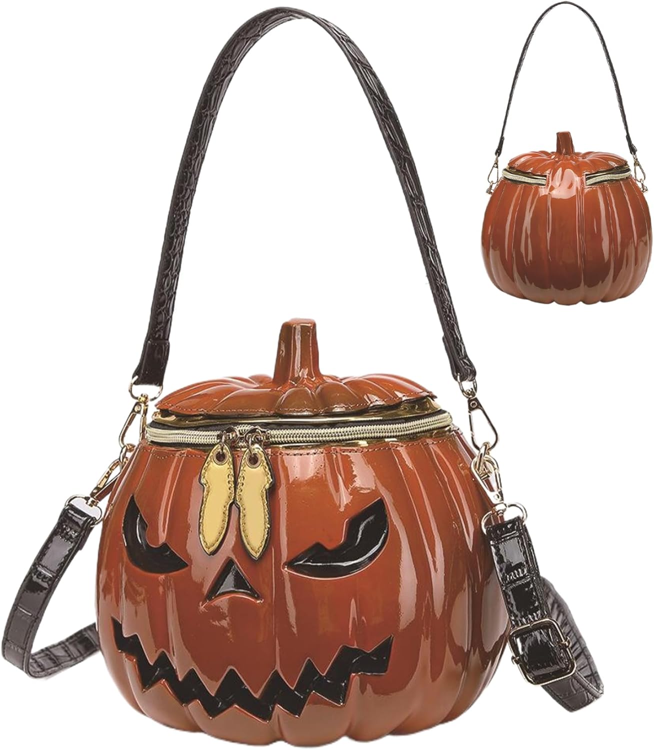 Halloween Pumpkin Handbag, Orange, 8.66x7.8x5.9 inch, Unisex-Adults, Hobo, PVC, Cross-Body, Multi-Wear Style