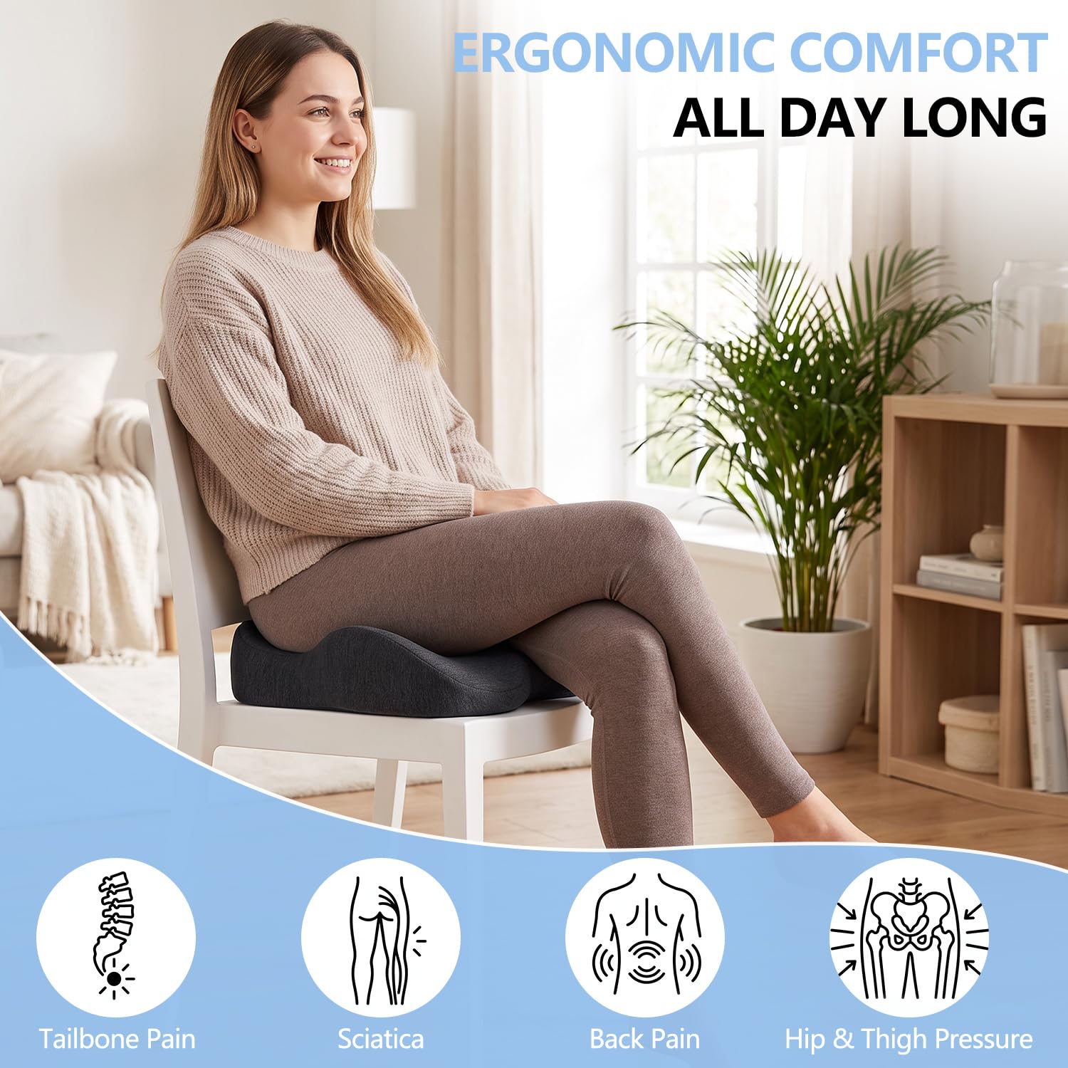 OWill Coussin Coccyx Mousse Mémoire Ergonomique Bureau Voiture Grossesse | Confort assise prolongée,Soutien coccyx ergonomique,Bureau, voiture, grossesse,fauteuil roulant,Mousse mémoire dense
