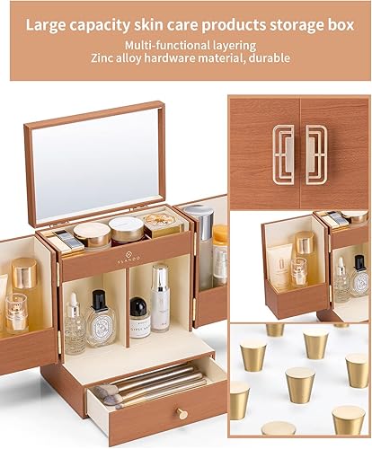 Miniatura 3 de Vlando Organizador de maquillaje de cosméticos, estuche de almacenamiento de maquillaje con pantalla de poliuretano, cuidado de la piel, lápiz