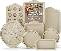 BAKKËNMASTER 8-Piece Carbon Steel Bakeware Set: Nonstick White Marble Coating, Cool Silicone Handles, Oven Baking Pans