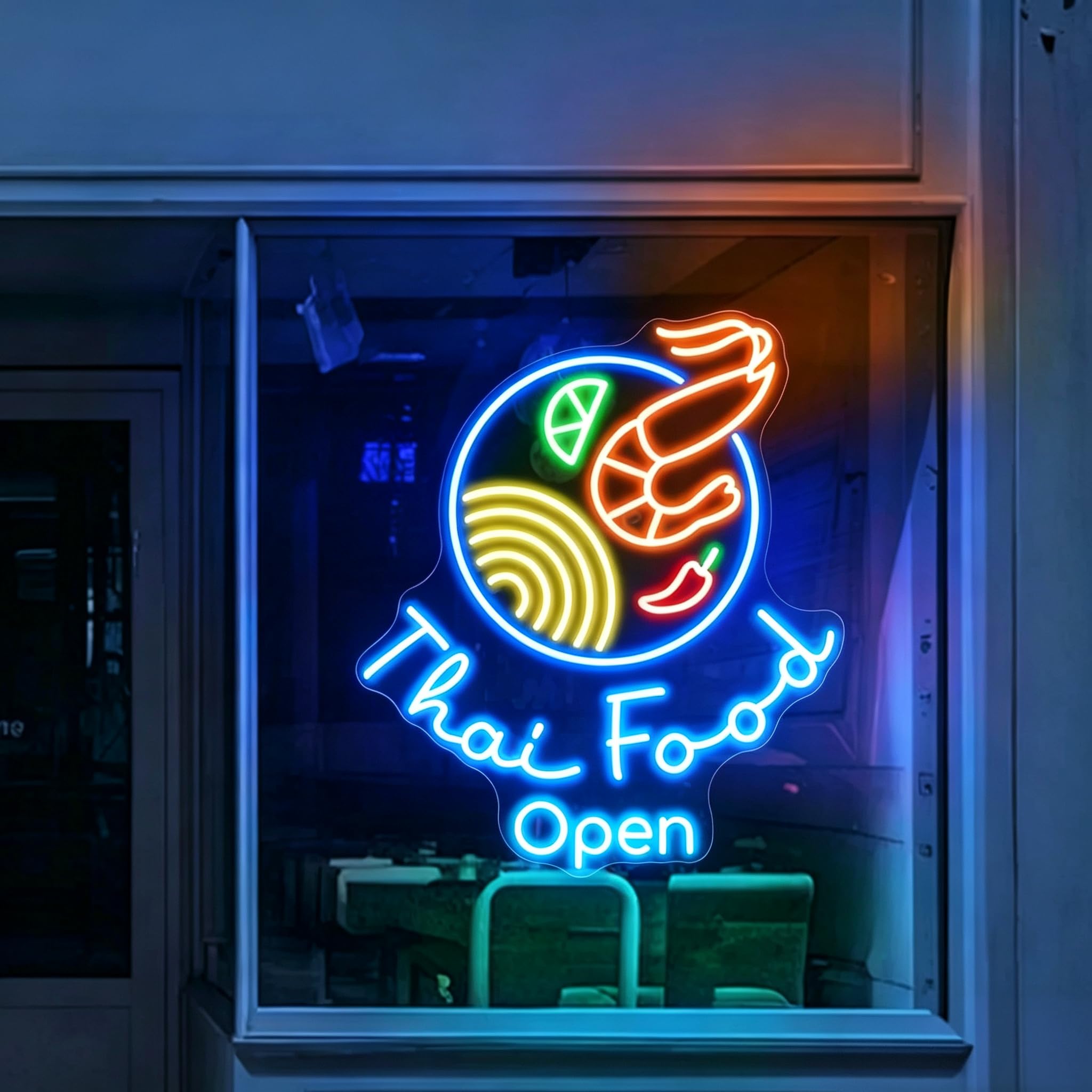 Thai Food otwarty neonowy znak tajskie jedzenie światło LED
