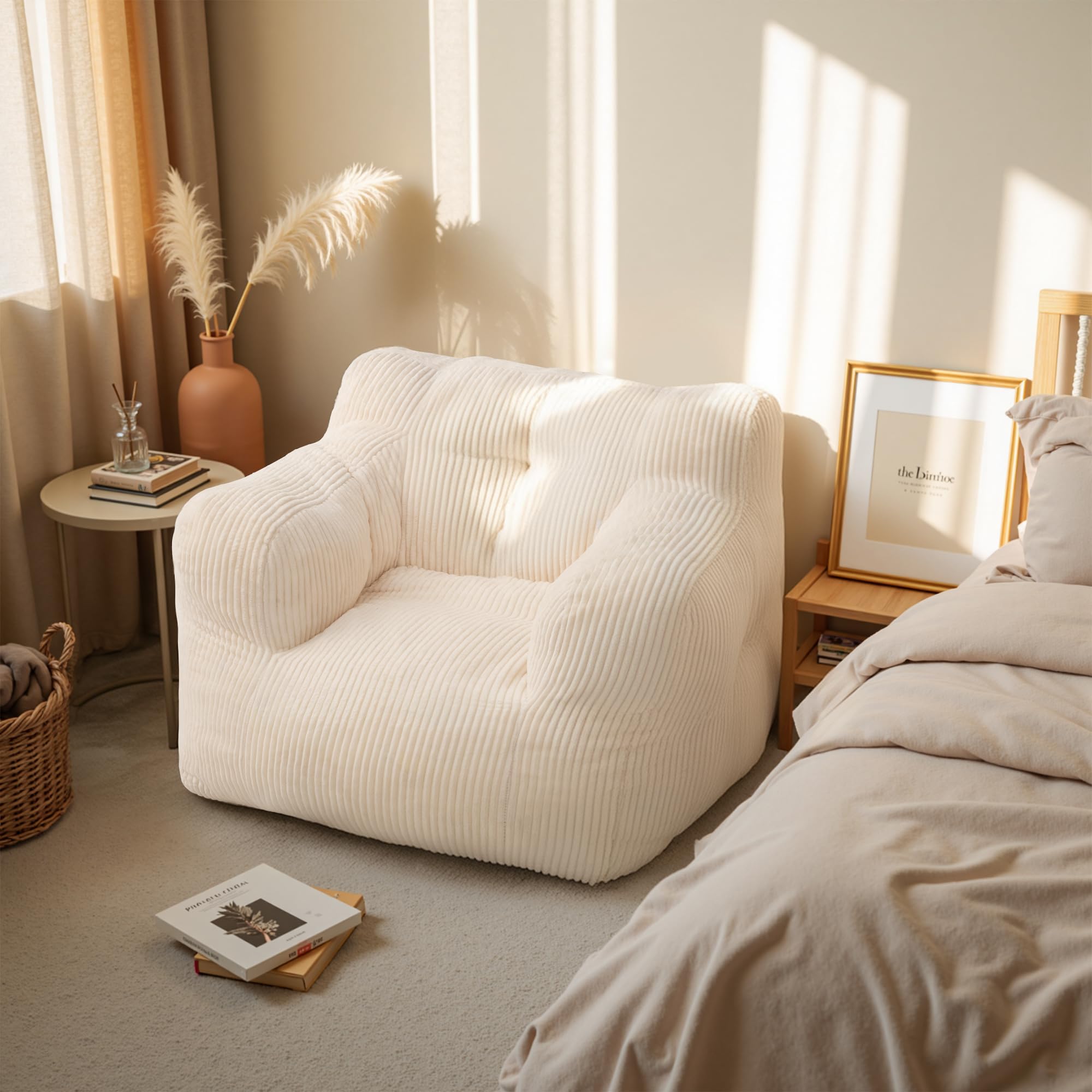 icon Kingston Zitzak, Blauwgroen, Corduroy Stof, Fauteuil, Zitzak Volwassen met Vulling Inbegrepen, Bean Bag, Slaapkamer, Woonkamer, Woonkamermeubilair