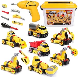 Toys for 3 4 5 6 7 8 Year Old Boys 7 in 1 Take Apart Toys with Electric Drill Take Apart Truck Toys Construction Set DIY Engineering Building Toy Push & Go STEM Toy Gift for Boys Toys Age 6-8