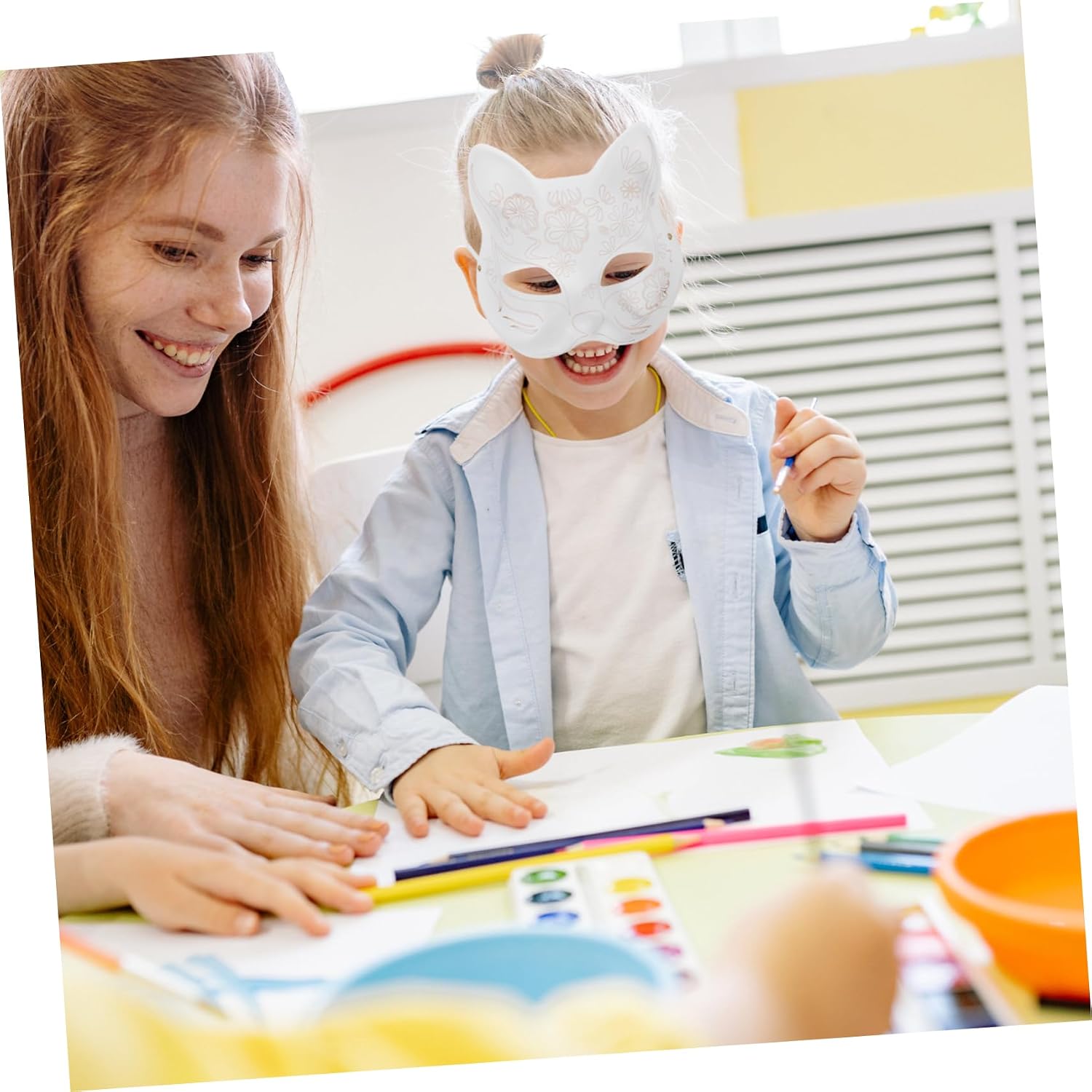 Cat Face Unpainted Paper Masquerade for Boys and for Creative Painting for Halloween Carnivals and Family Activities