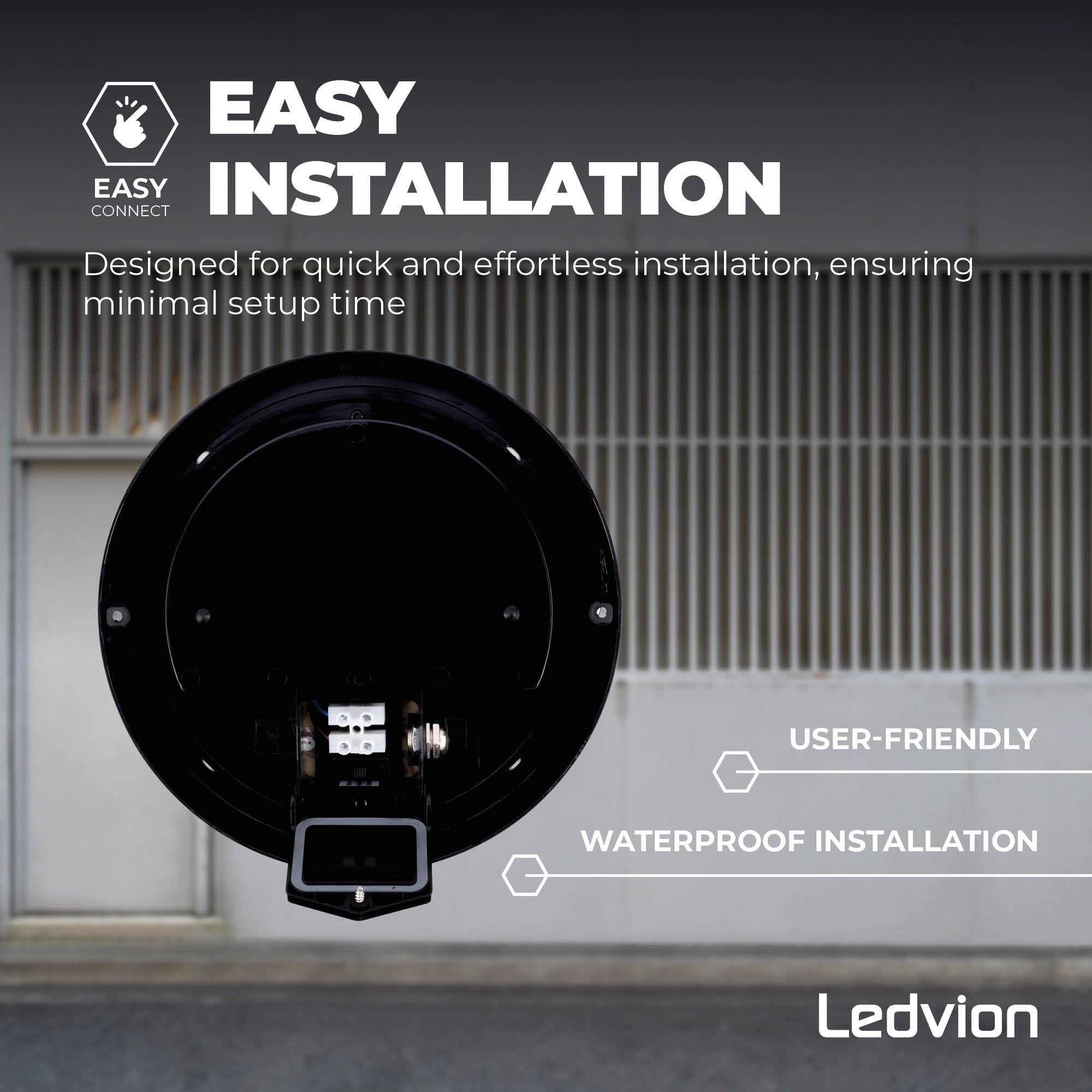 Ledvion - Lampara LED Techo, IP65, 10W, 1000Lm, 2700/4000/6000 K, Negro, 220-240V, Lámpara de Sótano, Aplique de Pared, Interiot, Exterior