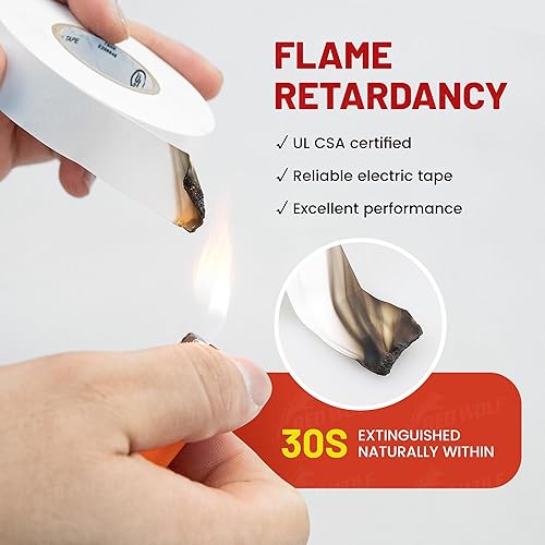 Miniatura 3 de RED WOLF Cinta Eléctrica Blanca 34 pulgadas x 66 pies Paquete de 3, Grado Industrial Listado ULCSA 7 Mil de Grosor Retardante de Llama Alta